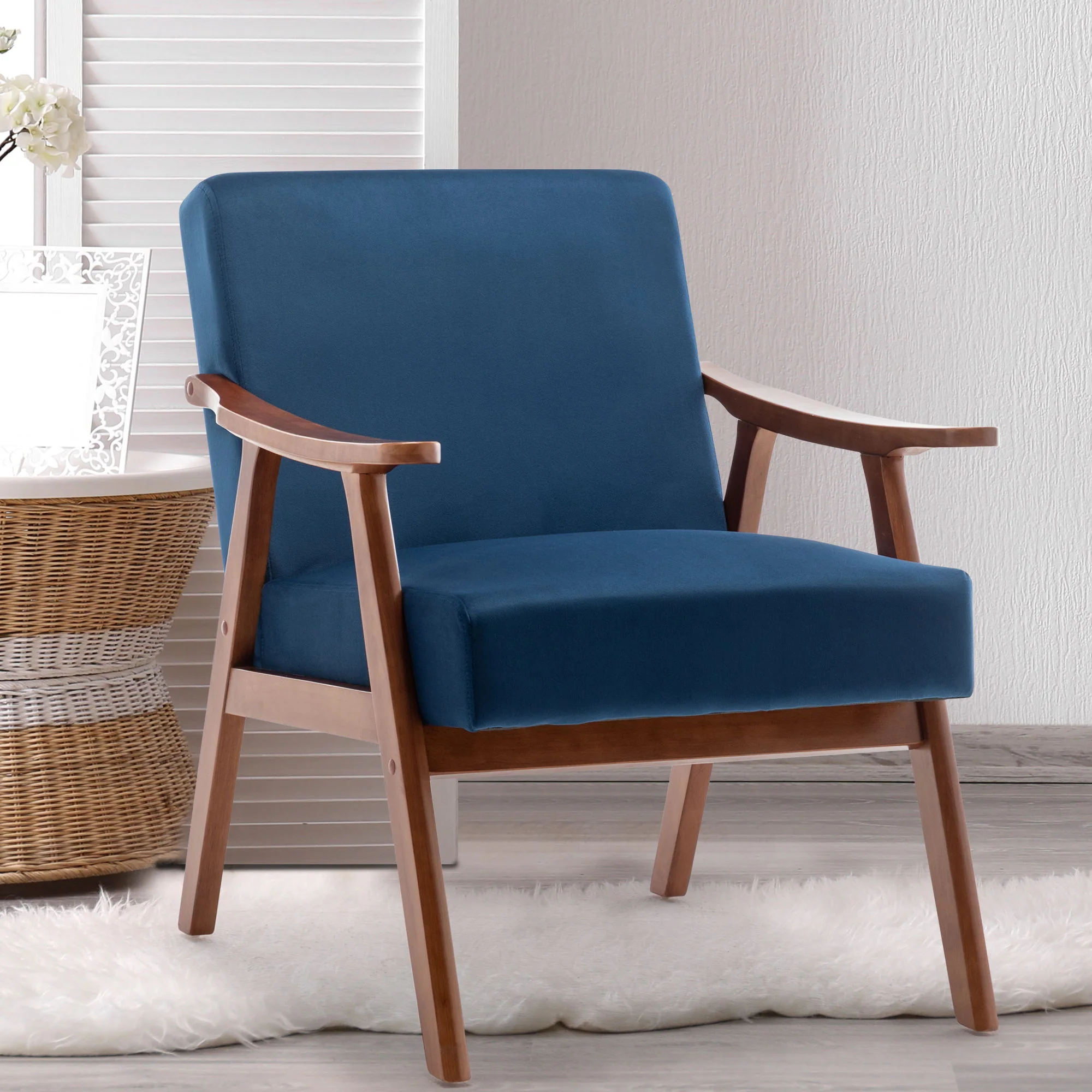 Mid Century Modern Accent Chair With Solid Wood Frame And Extra Thick Backrest - Image 12