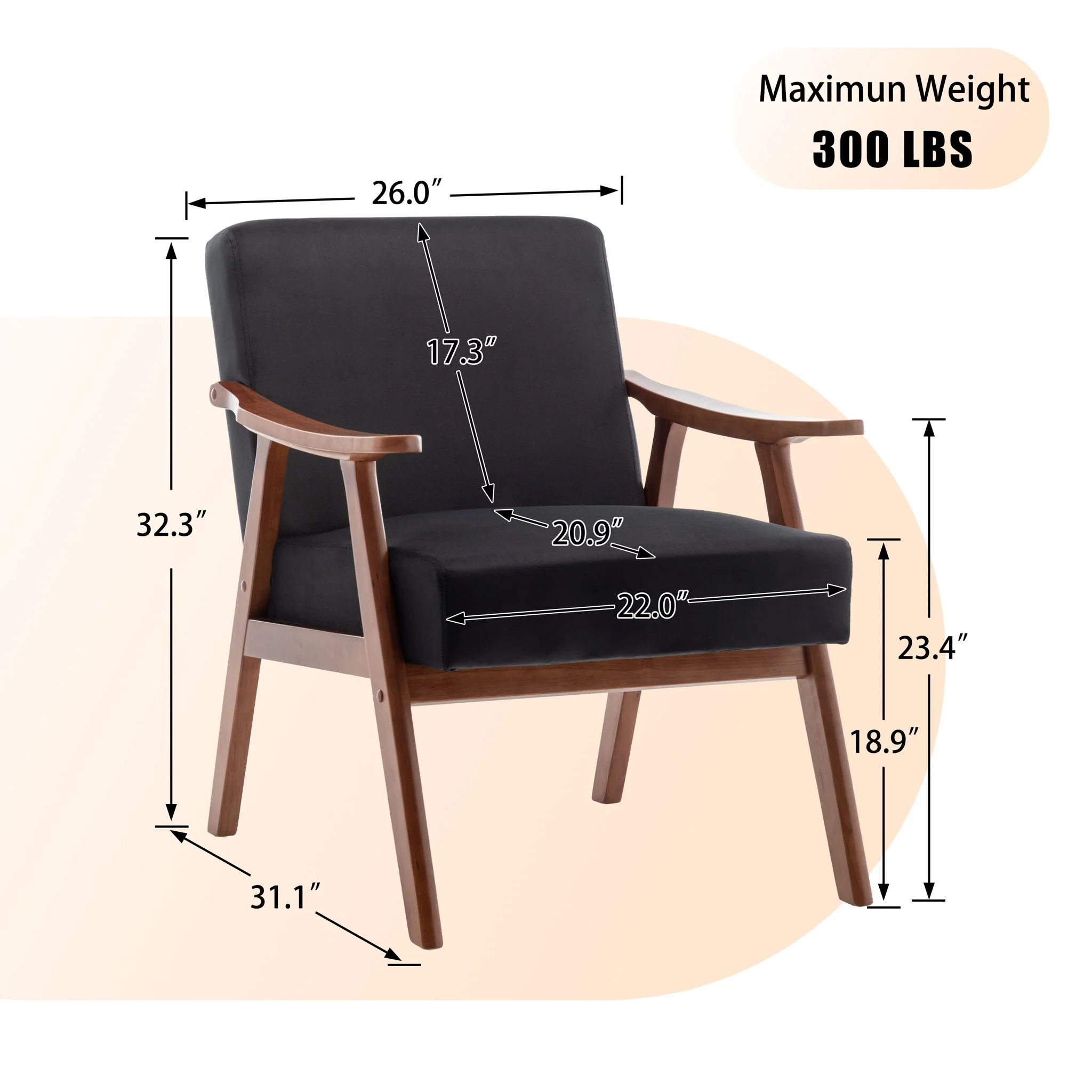 Mid Century Modern Accent Chair With Solid Wood Frame And Extra Thick Backrest - Image 18