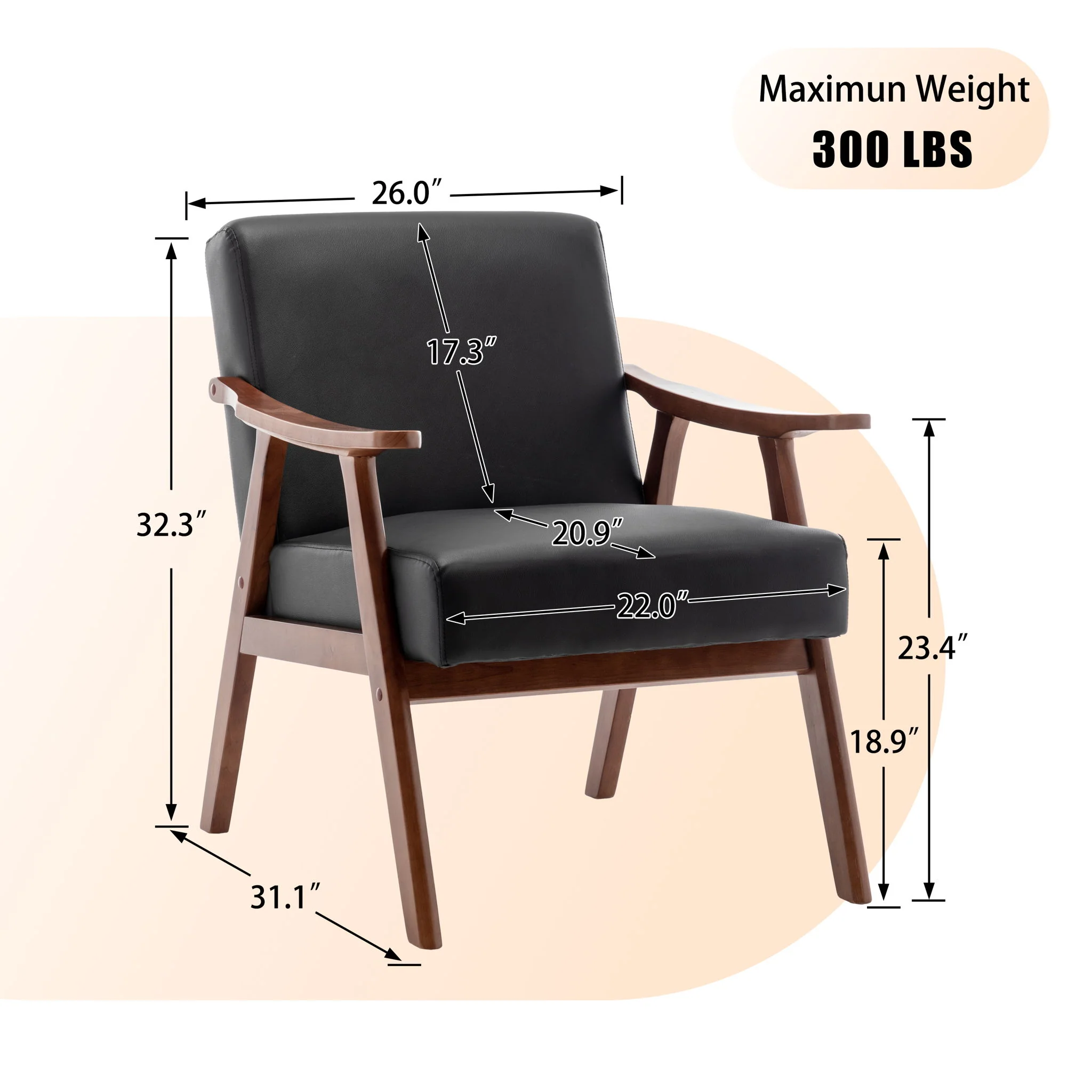 Mid Century Modern Accent Chair With Solid Wood Frame And Extra Thick Backrest - Image 22