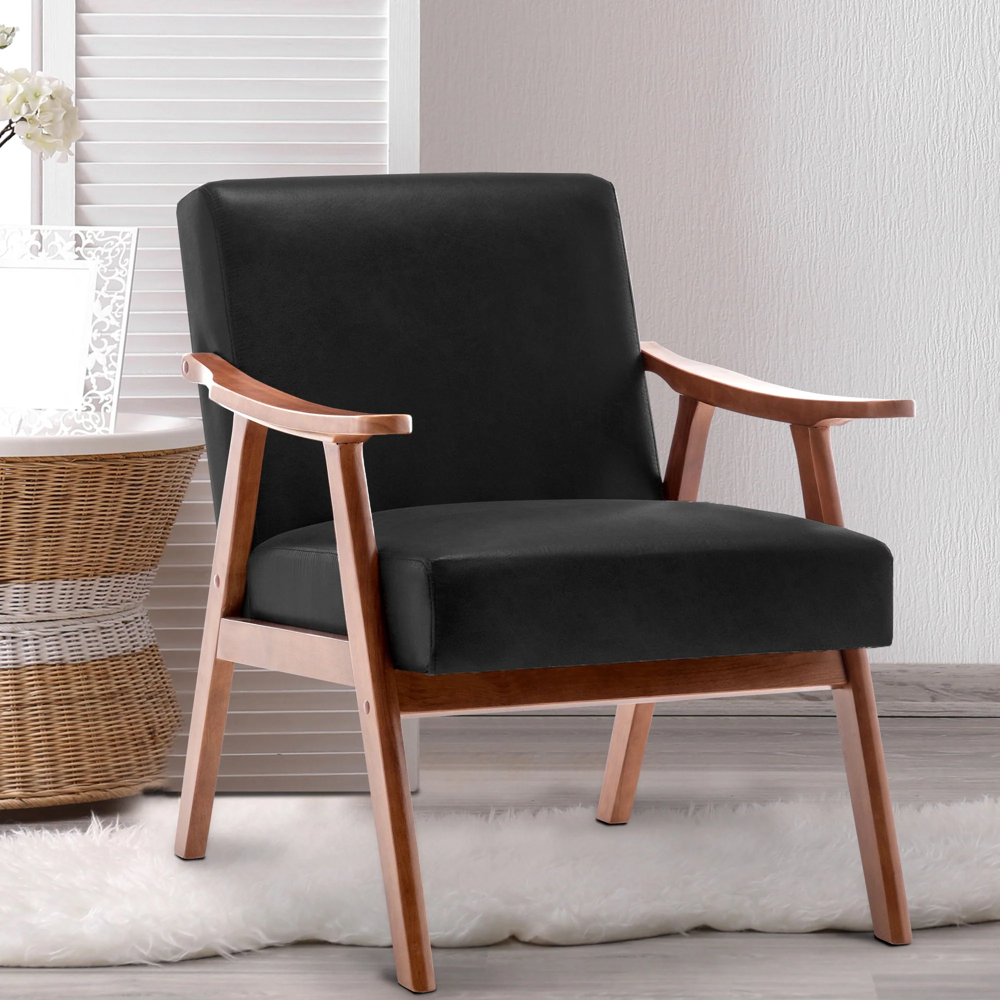 Mid Century Modern Accent Chair With Solid Wood Frame And Extra Thick Backrest - Image 23