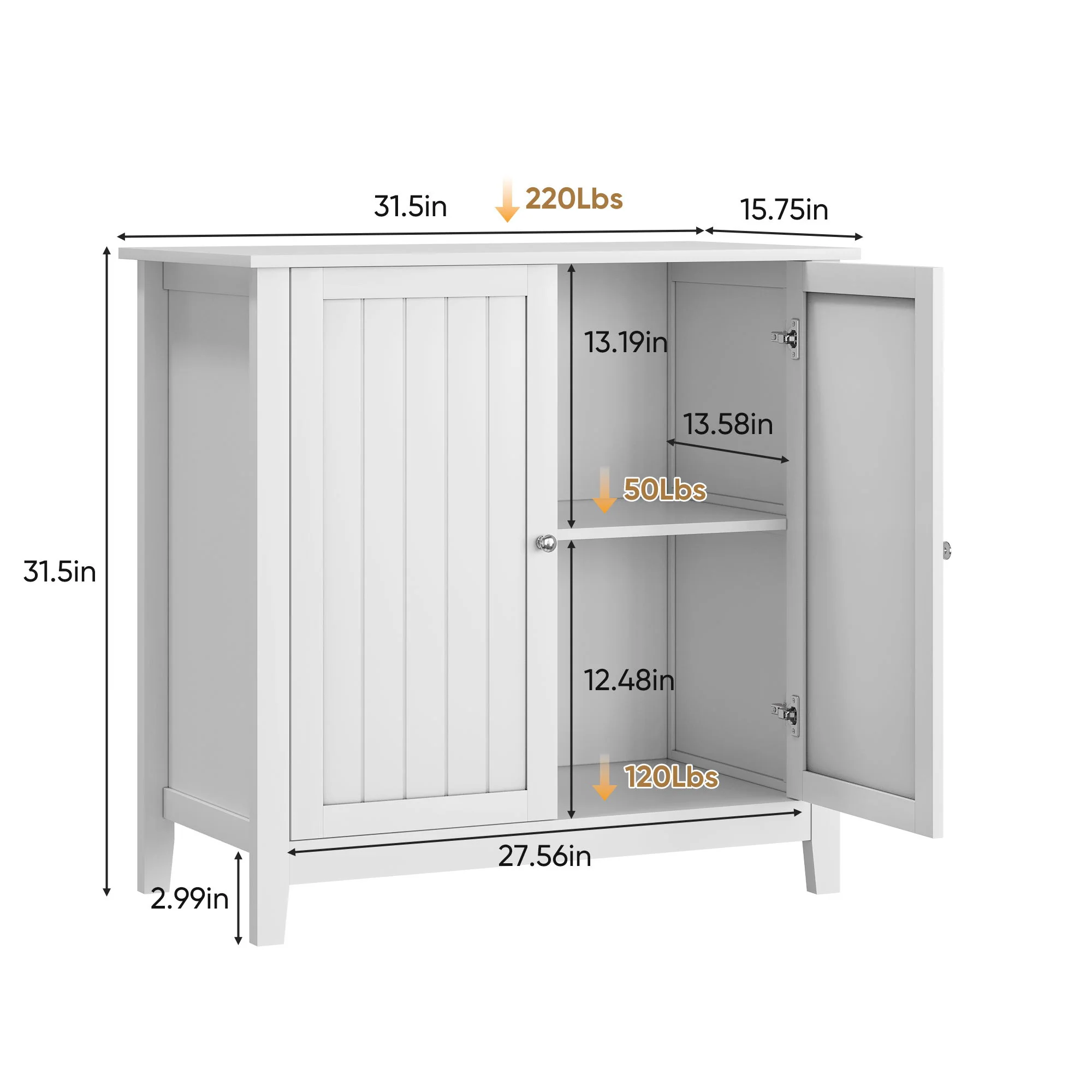 Mid Century Modern Double Door Storage Cabinet With Knobs - White - Image 4