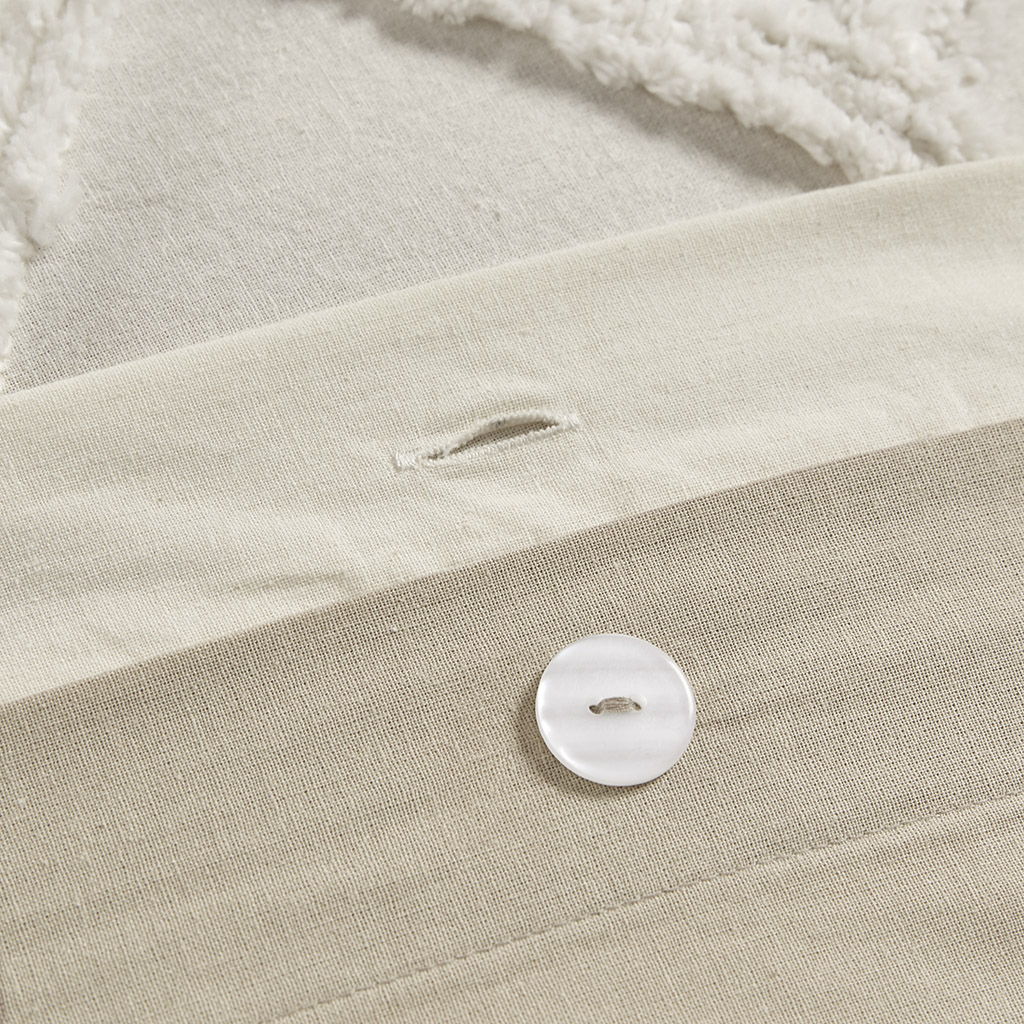 Mila - 3 Piece Duvet Cover Set With Tufting - Taupe - Image 4