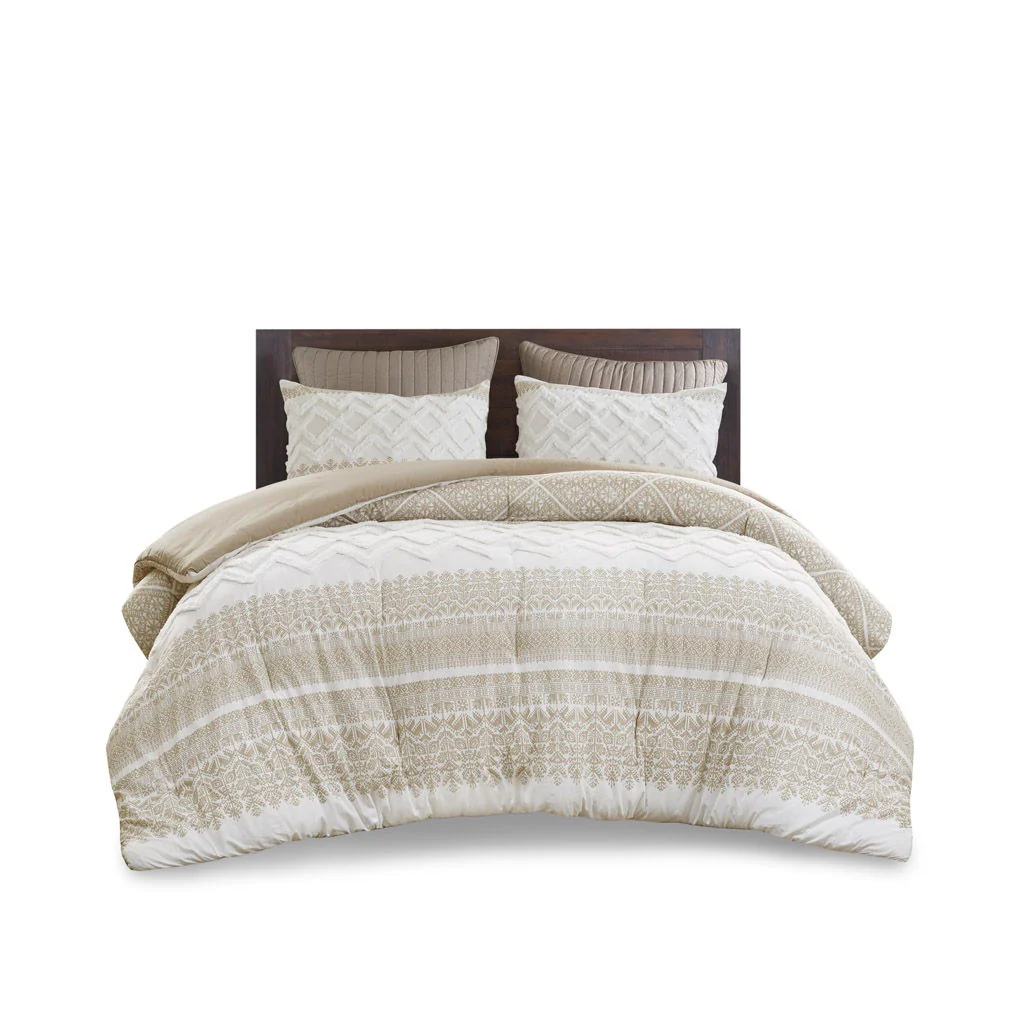 Mila - King 3 Piece Comforter Set With Tufting - Taupe - Image 2