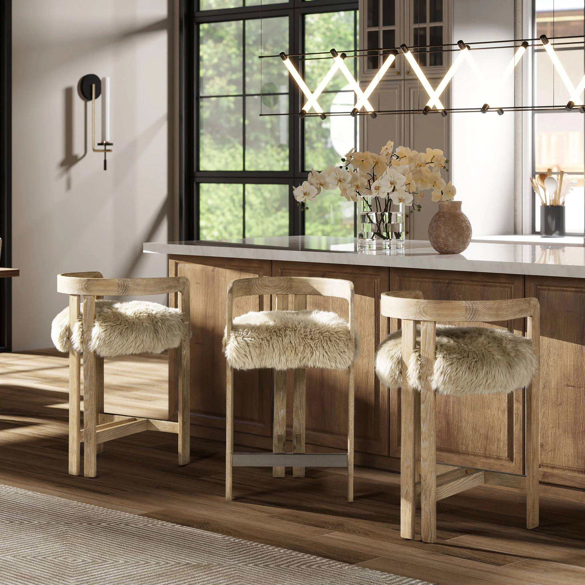 Millwick - Low Back Genuine Fur Counter Stool - Natural Blonde