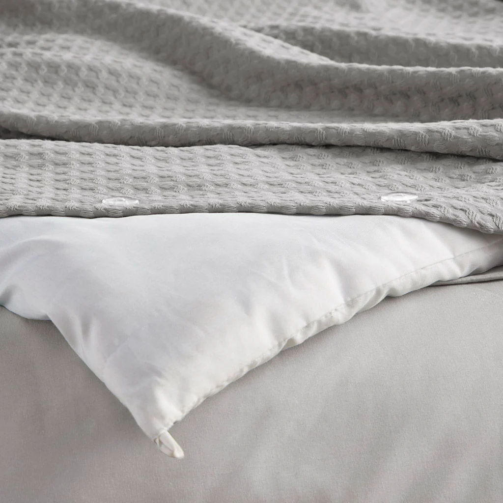 Mina - Full/Queen Waffle Weave Textured Comforter Set - Light Gray - Image 2