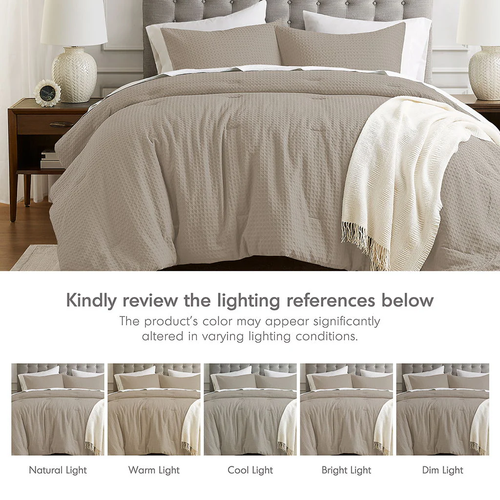 Mina - Full/Queen Waffle Weave Textured Comforter Set - Neutral - Image 3