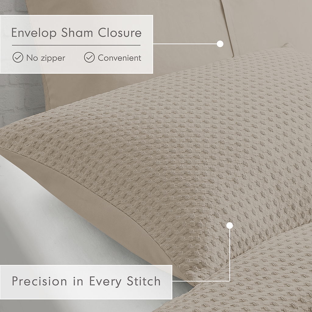 Mina - King/California King Waffle Weave Textured Comforter Set - Neutral - Image 4