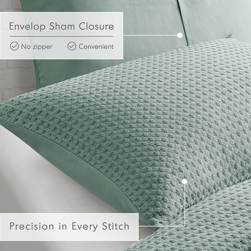 Mina - Twin/Twin XL Weave Textured Duvet Cover Set - Sage Green - Image 3