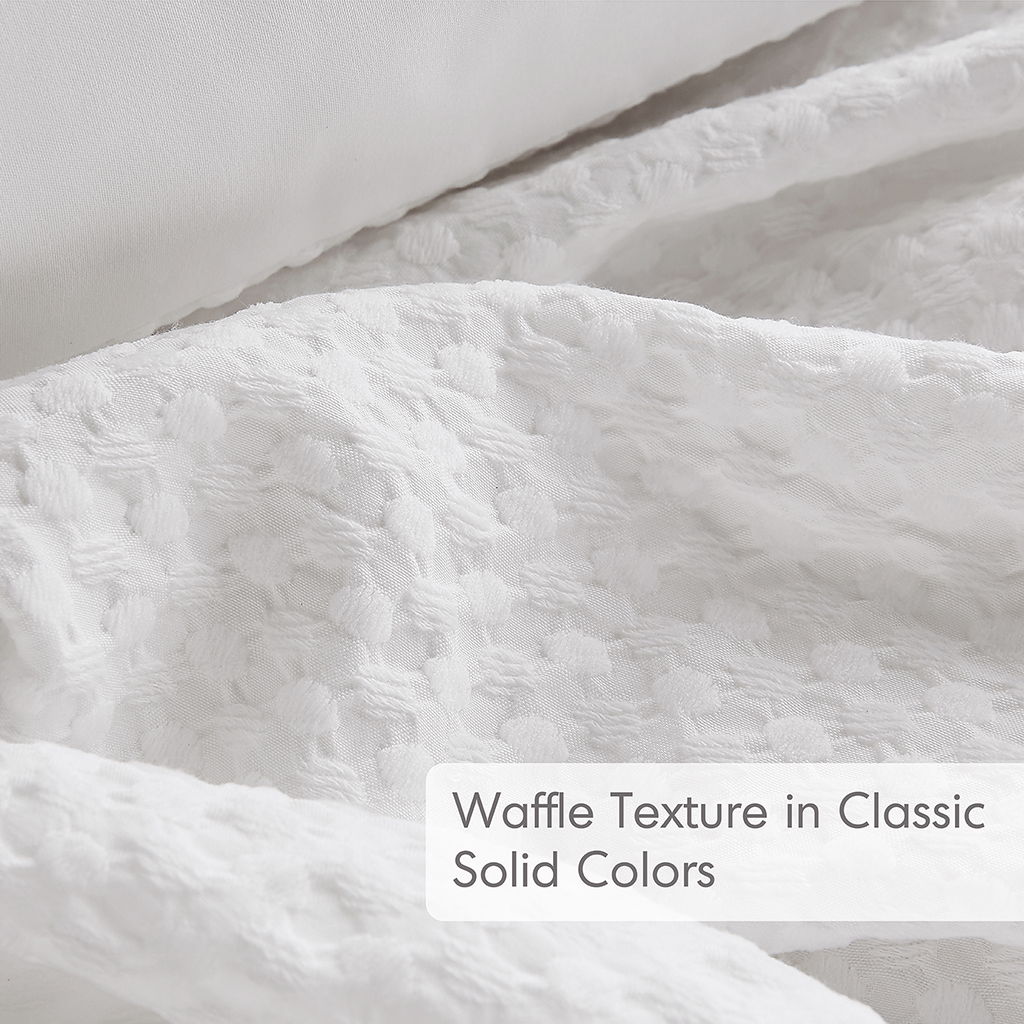 Mina - Twin/Twin XL Waffle Weave Textured Duvet Cover Set - Neutral - Image 2