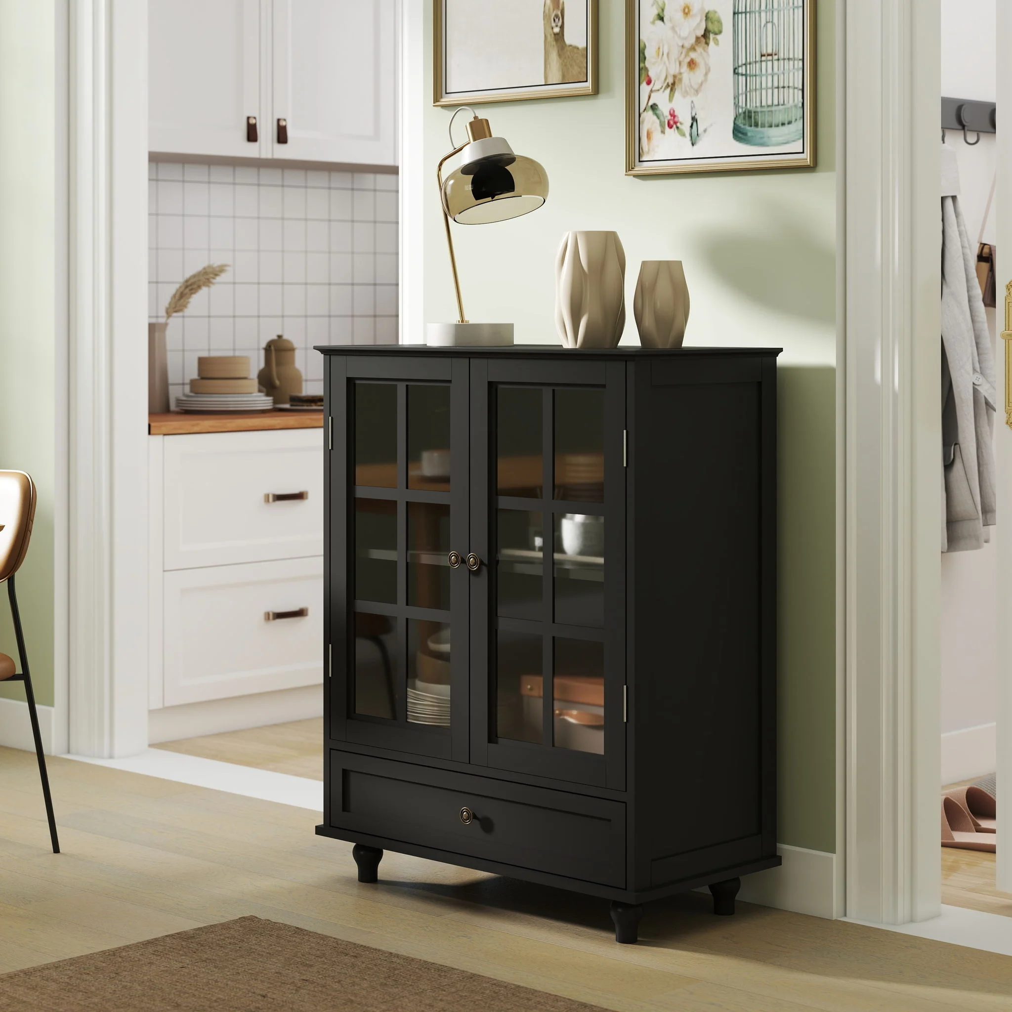Minimalist Buffet Cabinet With Double Glass Doors And Drawer - Image 15