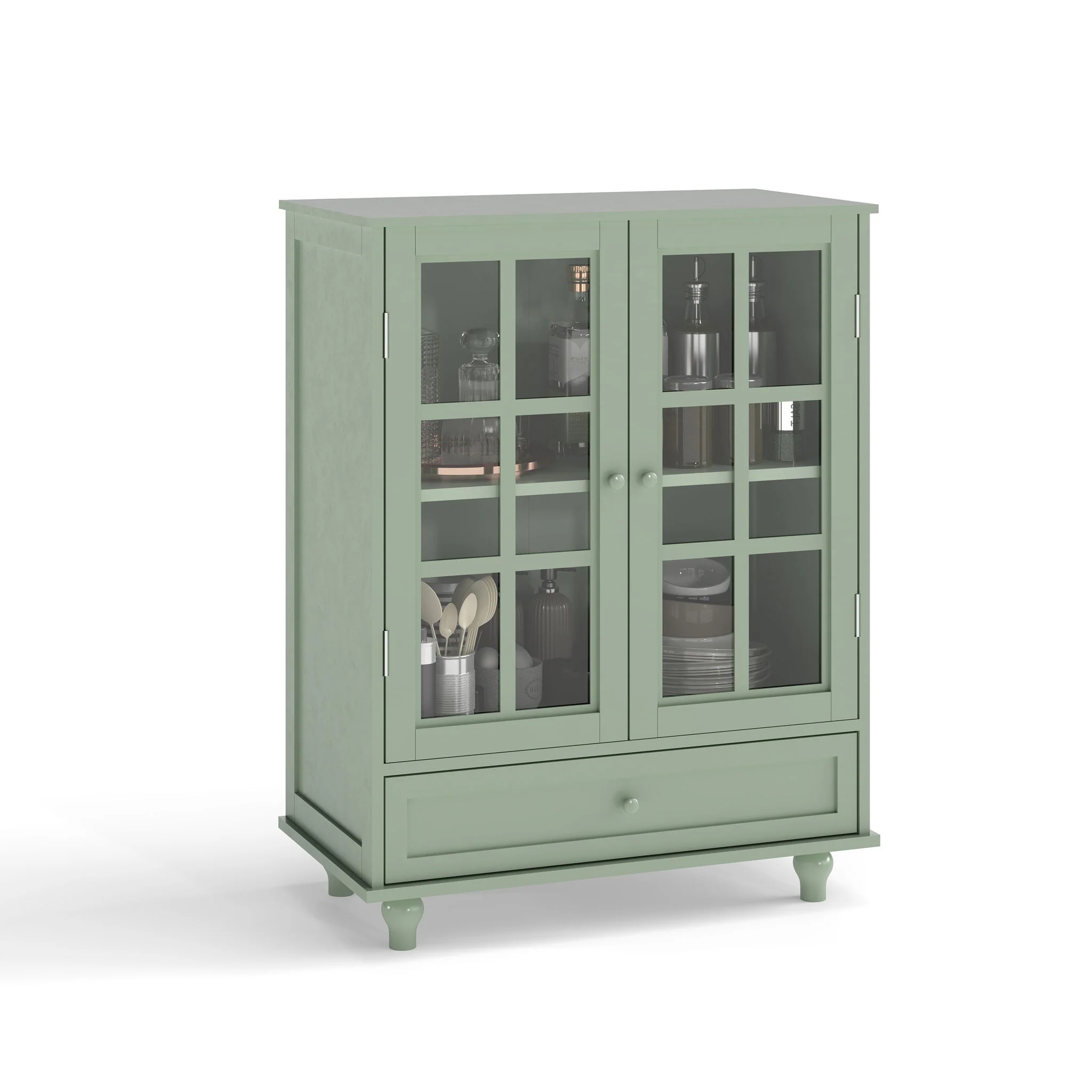 Minimalist Buffet Cabinet With Double Glass Doors And Drawer - Image 2