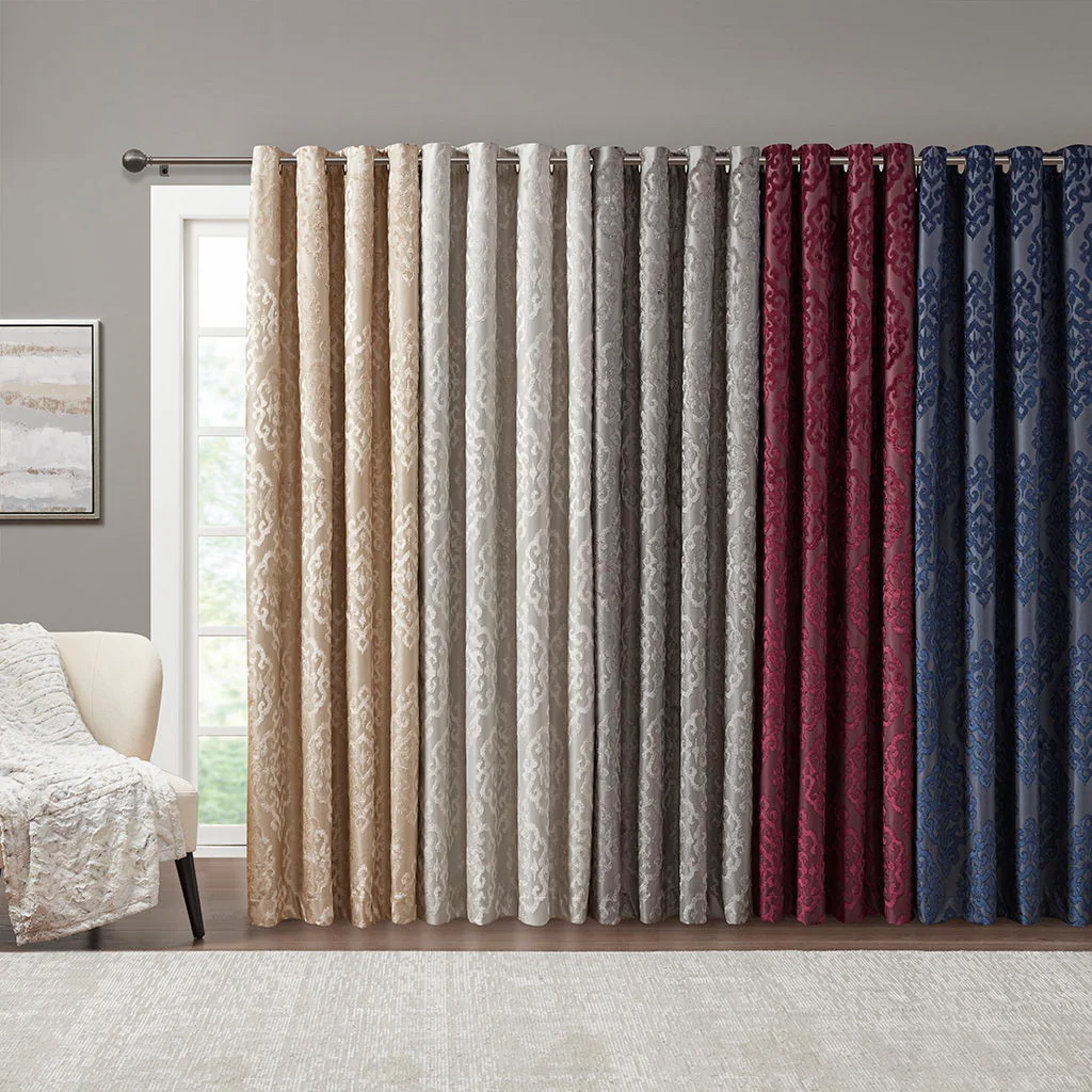 Mirage - Knitted Jacquard Damask Total Blackout Grommet Top Curtain Panel Pair - Champagne - Image 4