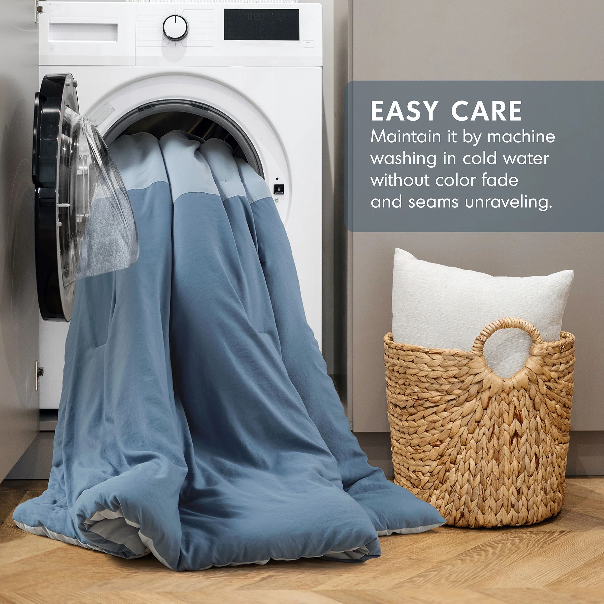 Miro - King/California King Soft Washed Block Comforter Set - Blue - Image 4