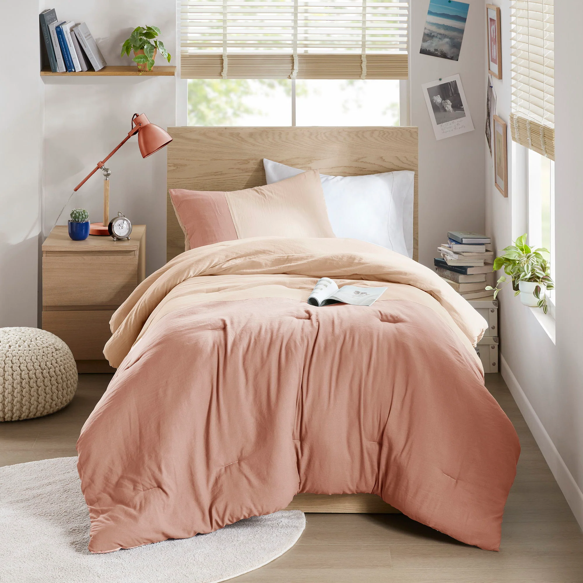 Miro - Twin/Twin Long Soft Washed Block Comforter Set - Pink - Image 4