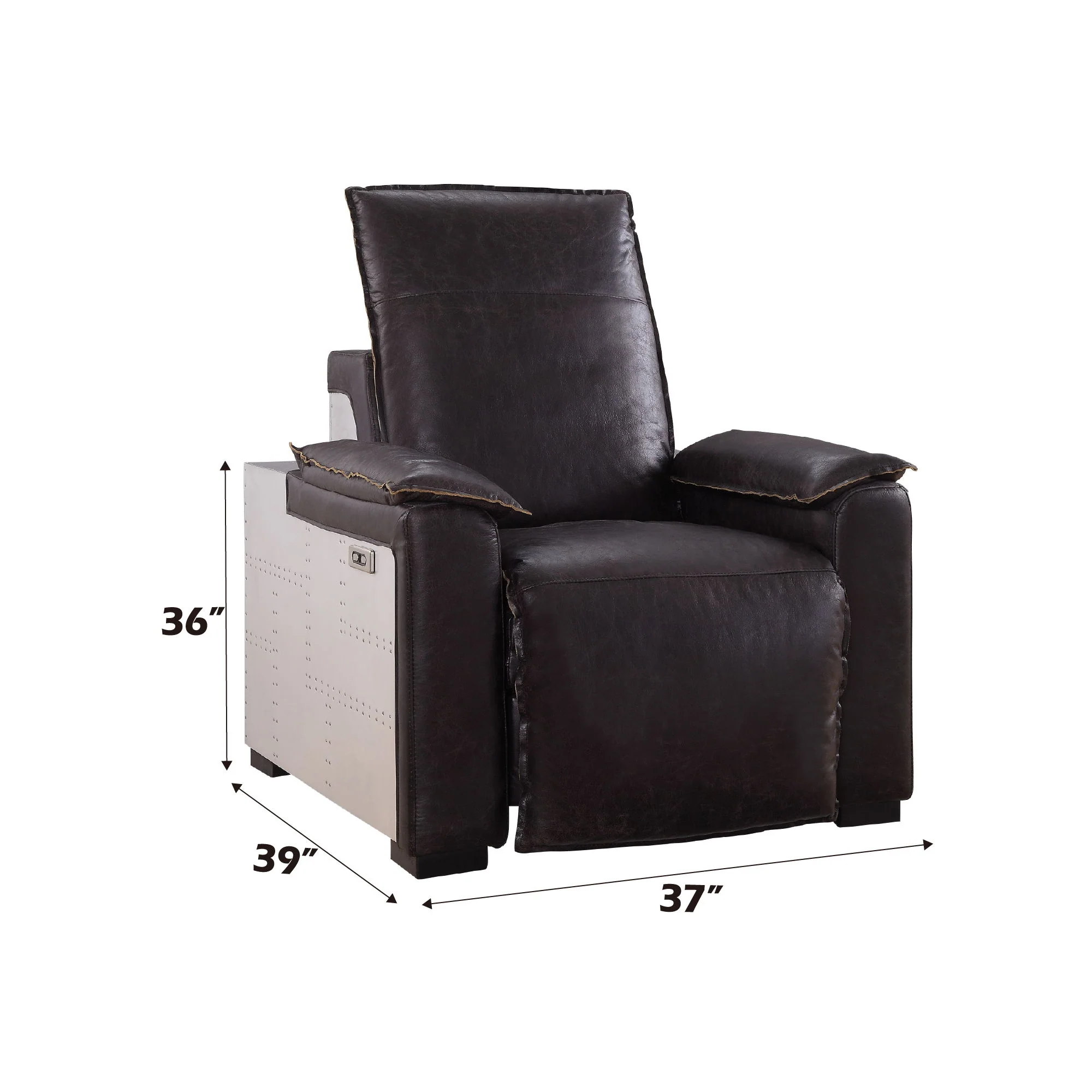 Misezon - Top Grain Leather Power Motion Recliner - Dark Brown - Image 2