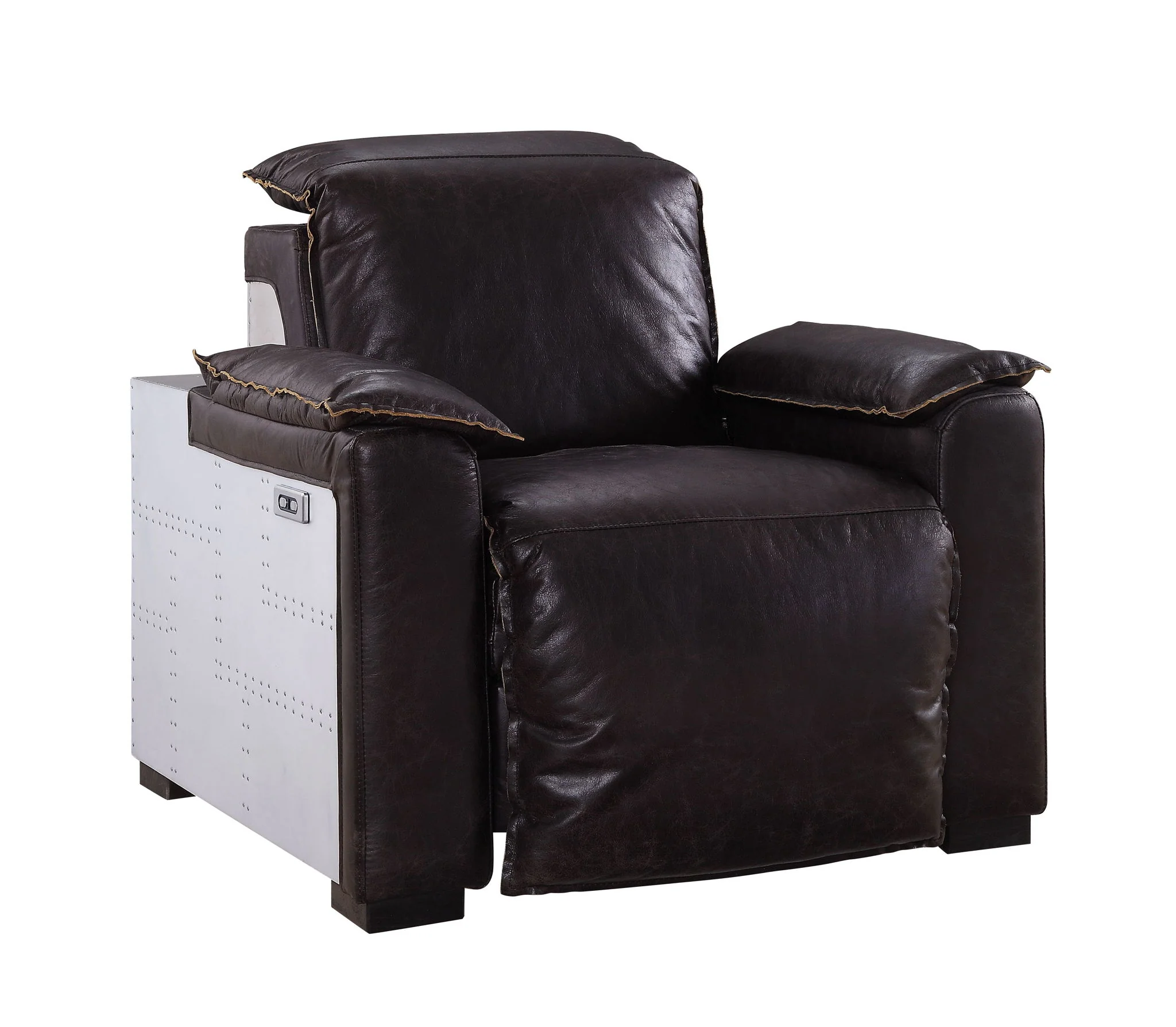 Misezon - Top Grain Leather Power Motion Recliner - Dark Brown - Image 3