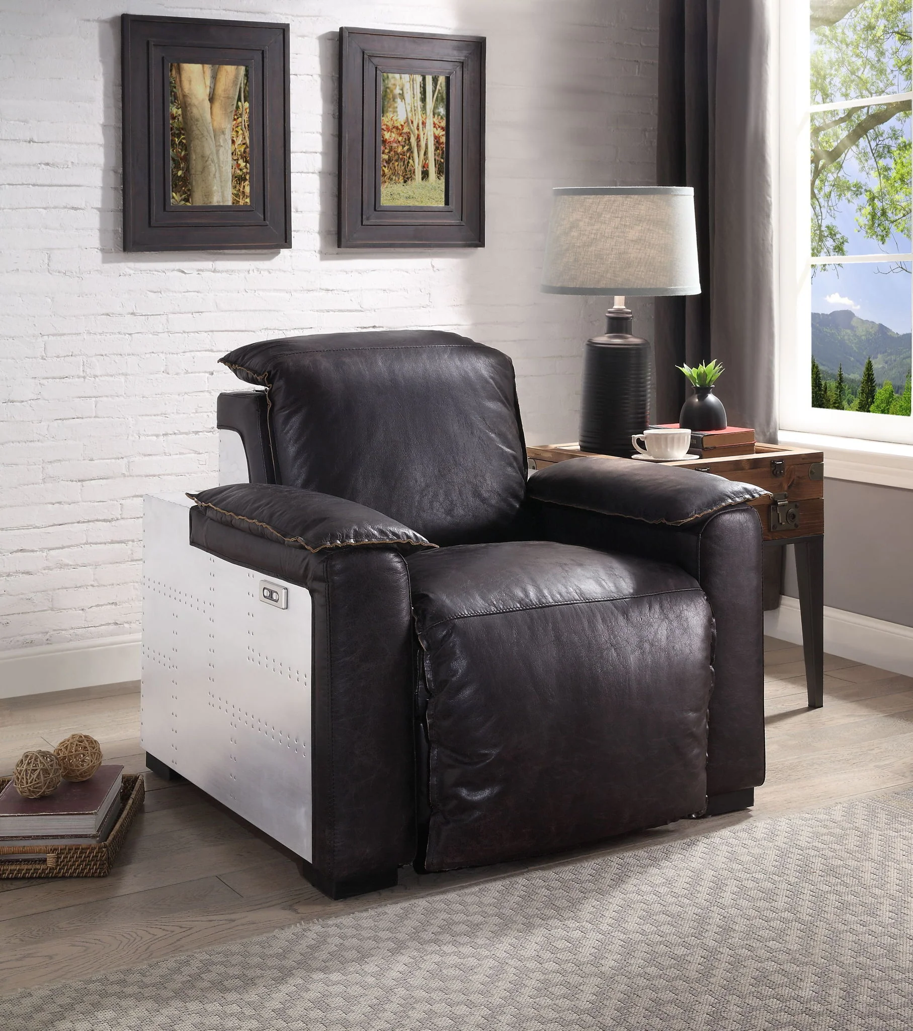 Misezon - Top Grain Leather Power Motion Recliner - Dark Brown - Image 4