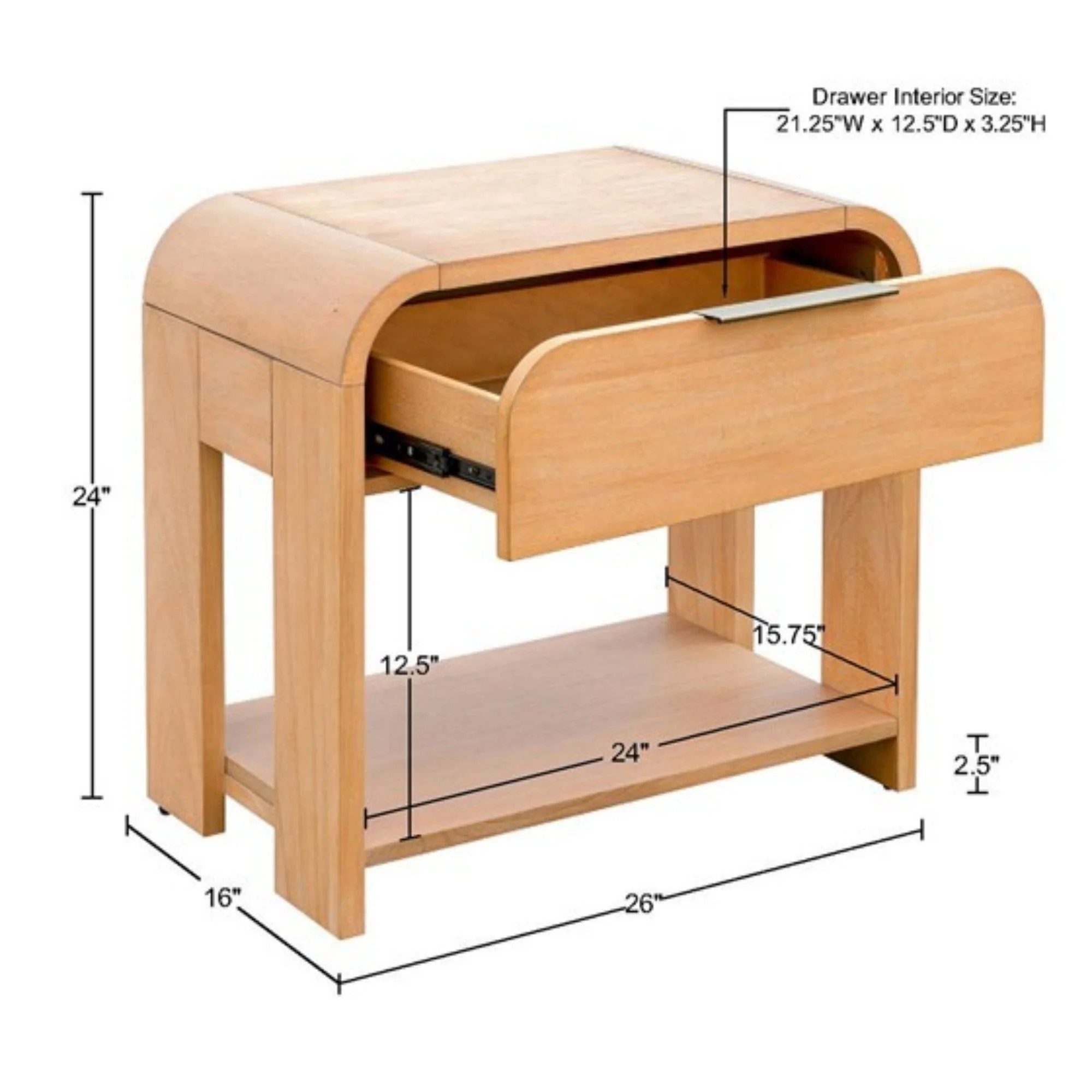 1 Drawer Waterfall Nightstand With Mid Century Design - Natural - Image 2