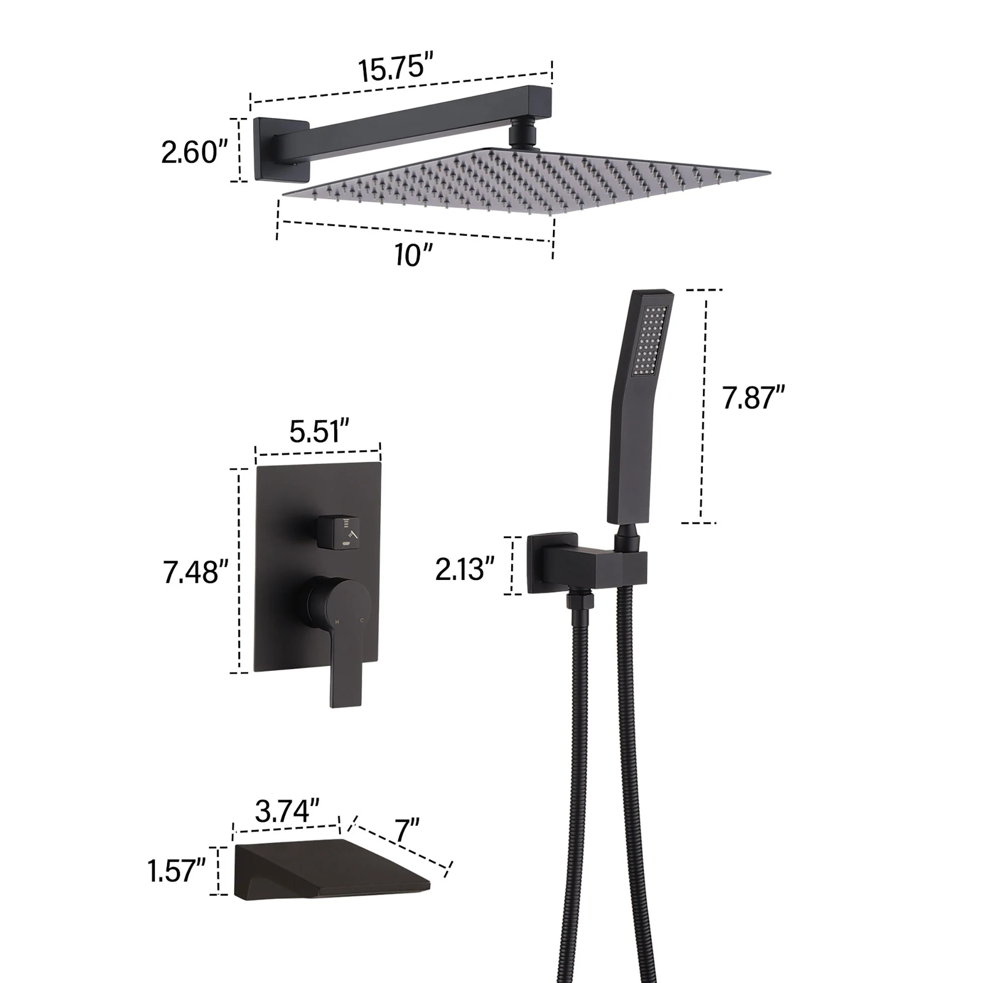 Modern 10" Wall Mounted Rainfall Shower Head System - Image 8