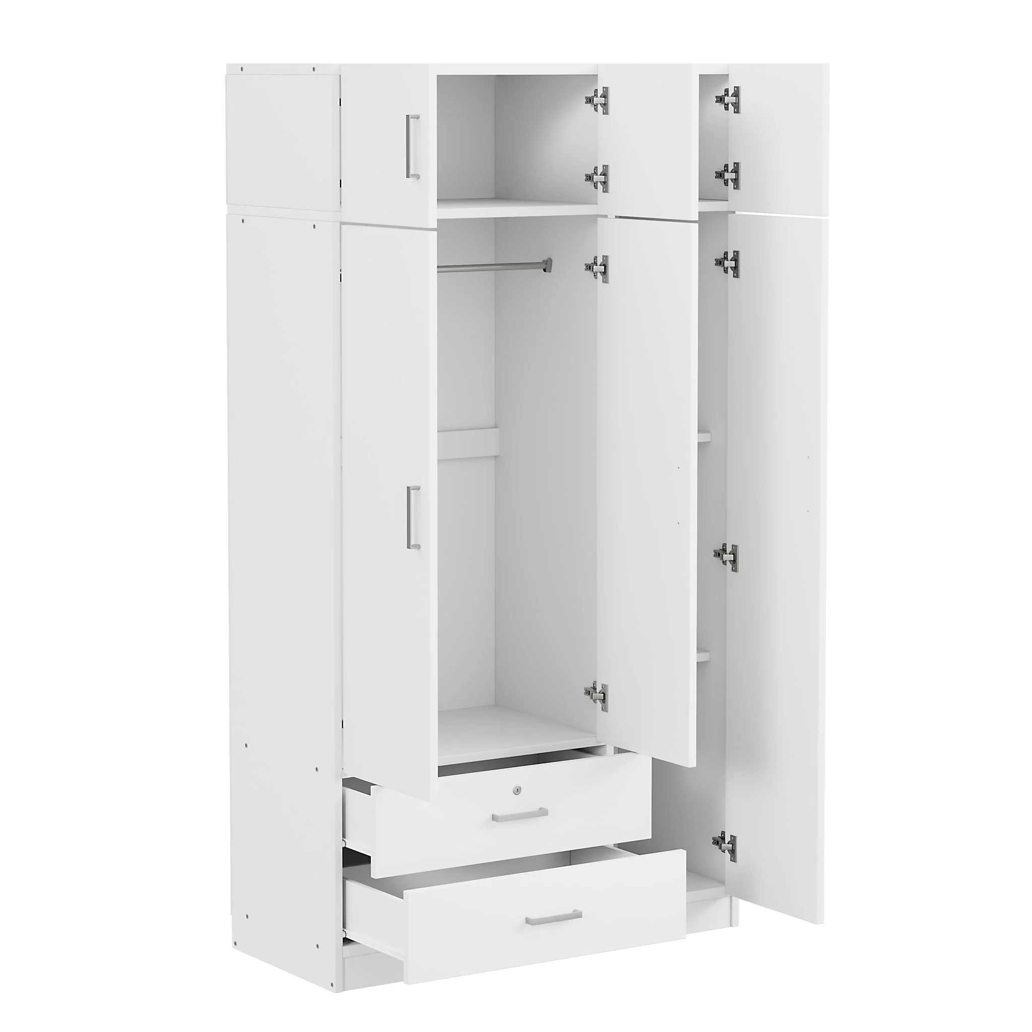 Modern 3 Door Mirror Wardrobe With 2 Drawers And Top Cabinet - Image 2
