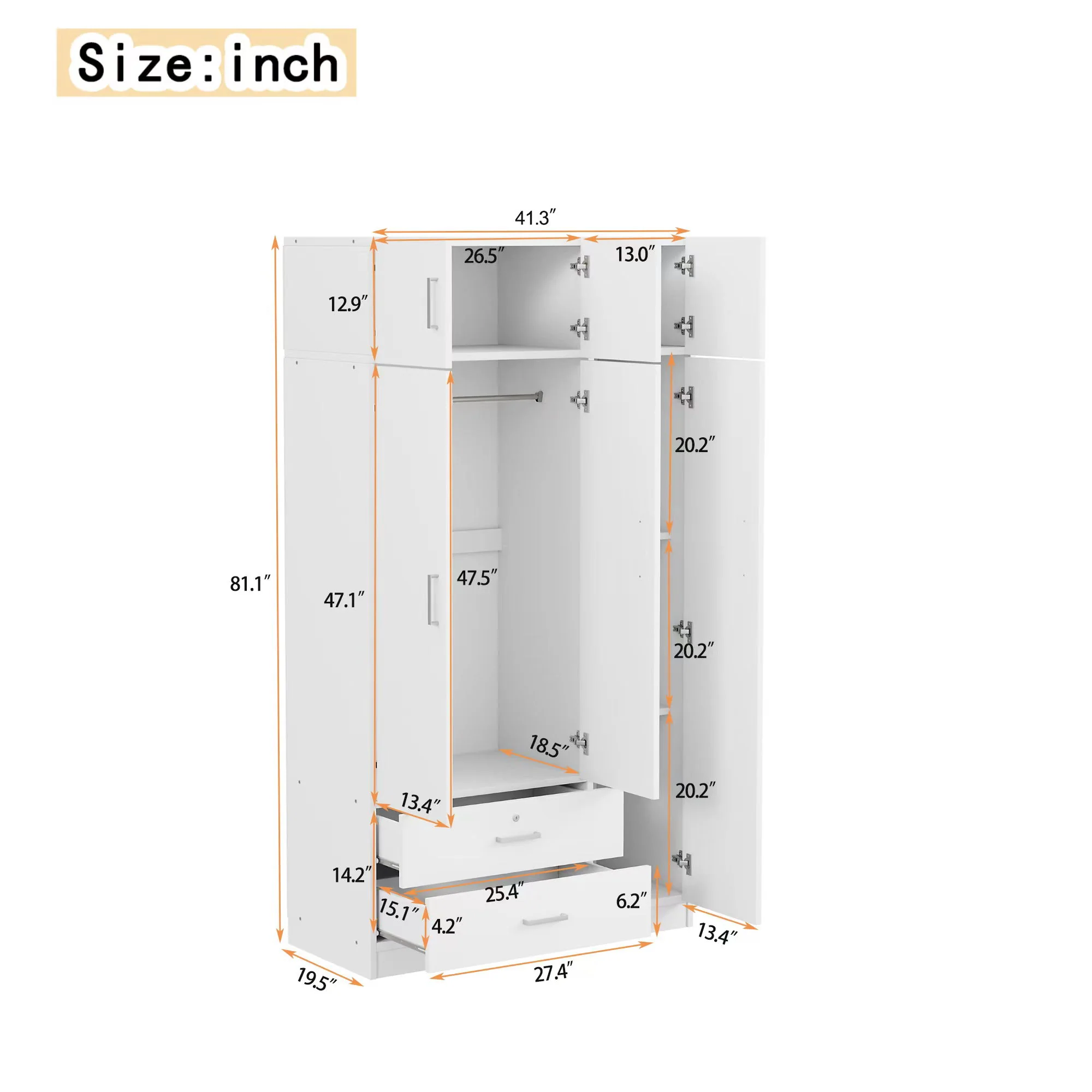 Modern 3 Door Mirror Wardrobe With 2 Drawers And Top Cabinet - Image 7