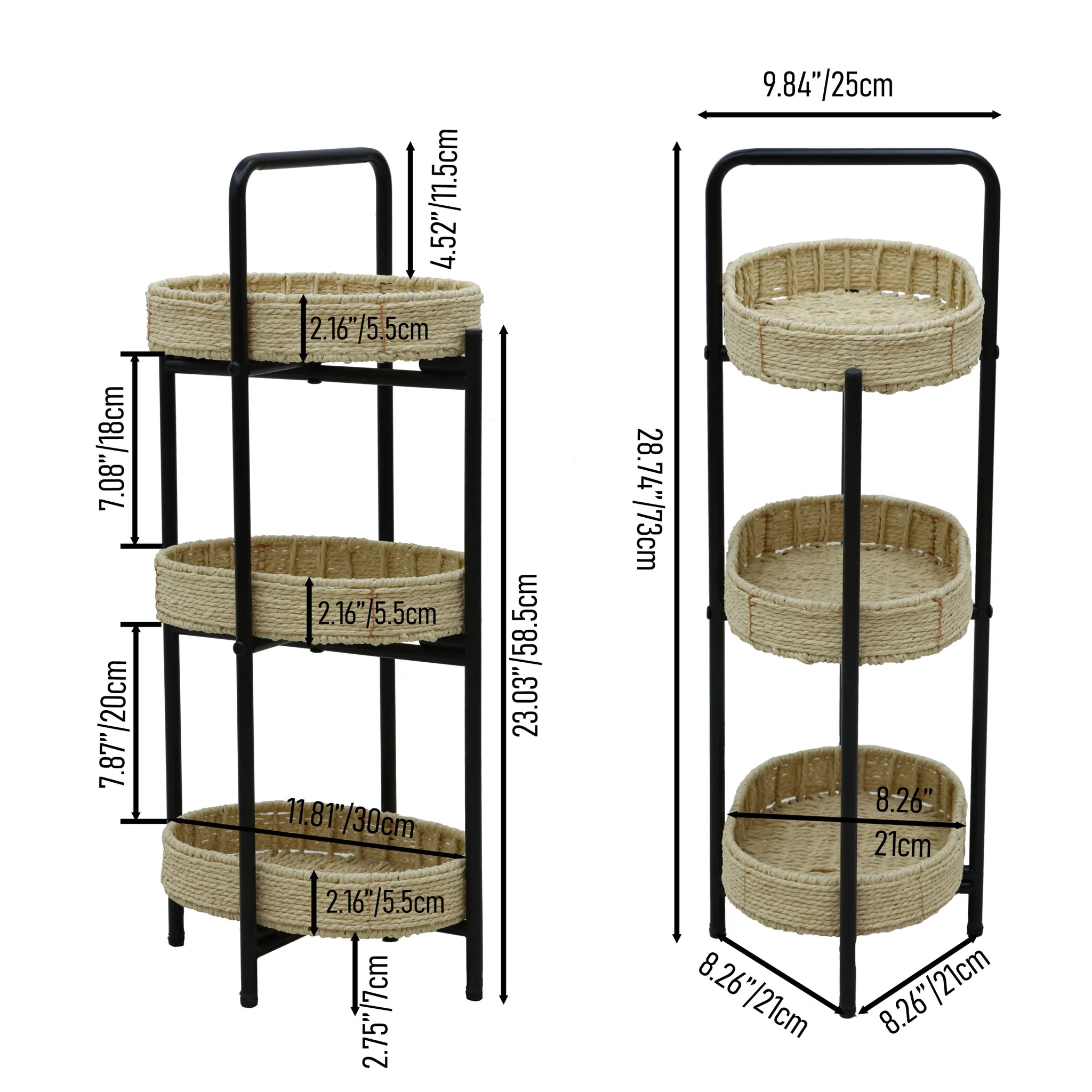 Modern 3 Tier Handwoven Side Table With Oval Organizer - Image 3