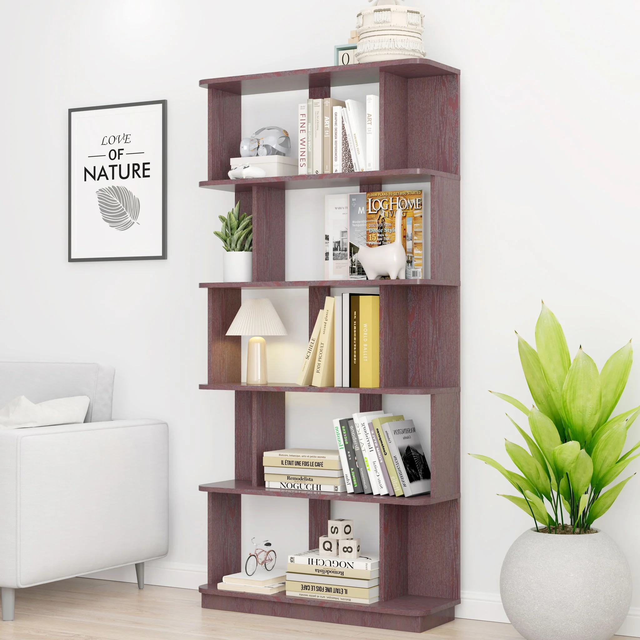 Modern 5 Tier Open Storage Bookcase - Image 12