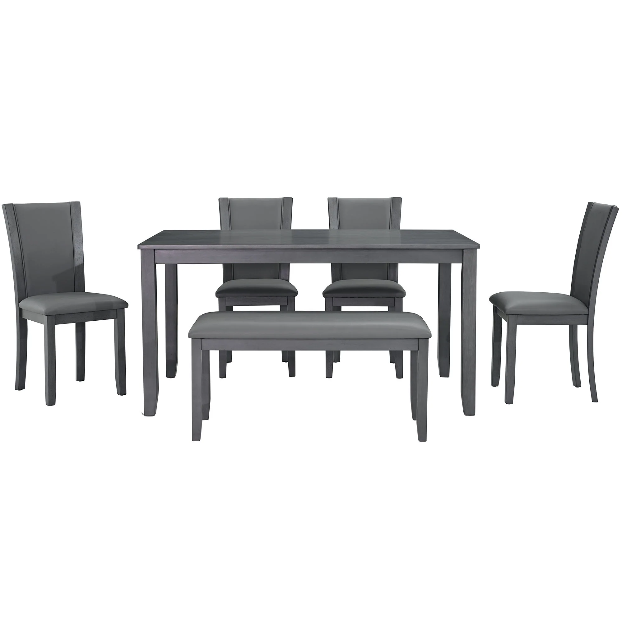 Modern 6 Piece Dining Table Set With Bench And Chairs For Dining Room Or Kitchen - Gray - Image 4