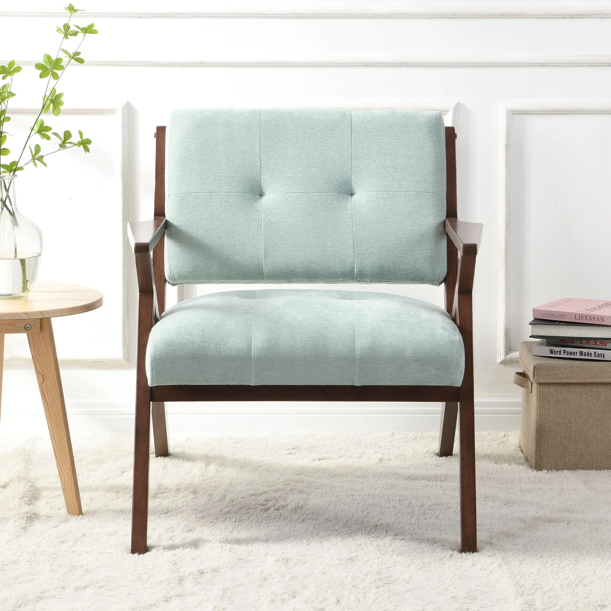 Modern Accent Chair With Plush Cushions, Angled Arm Design - Green - Image 2