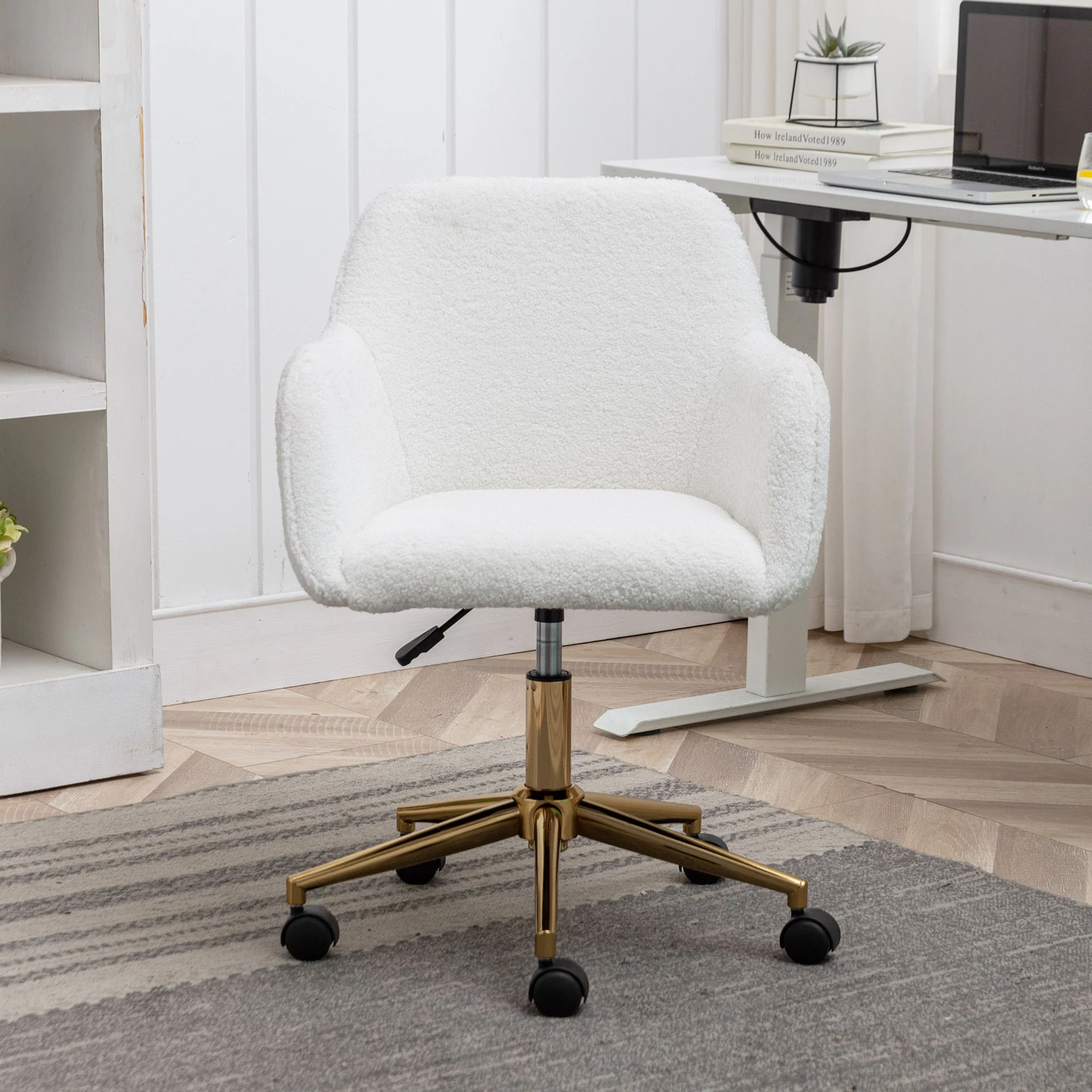 Modern Adjustable Height 360 Revolving Home Office Chair With Metal Legs And Universal Wheel For Indoor - Image 2