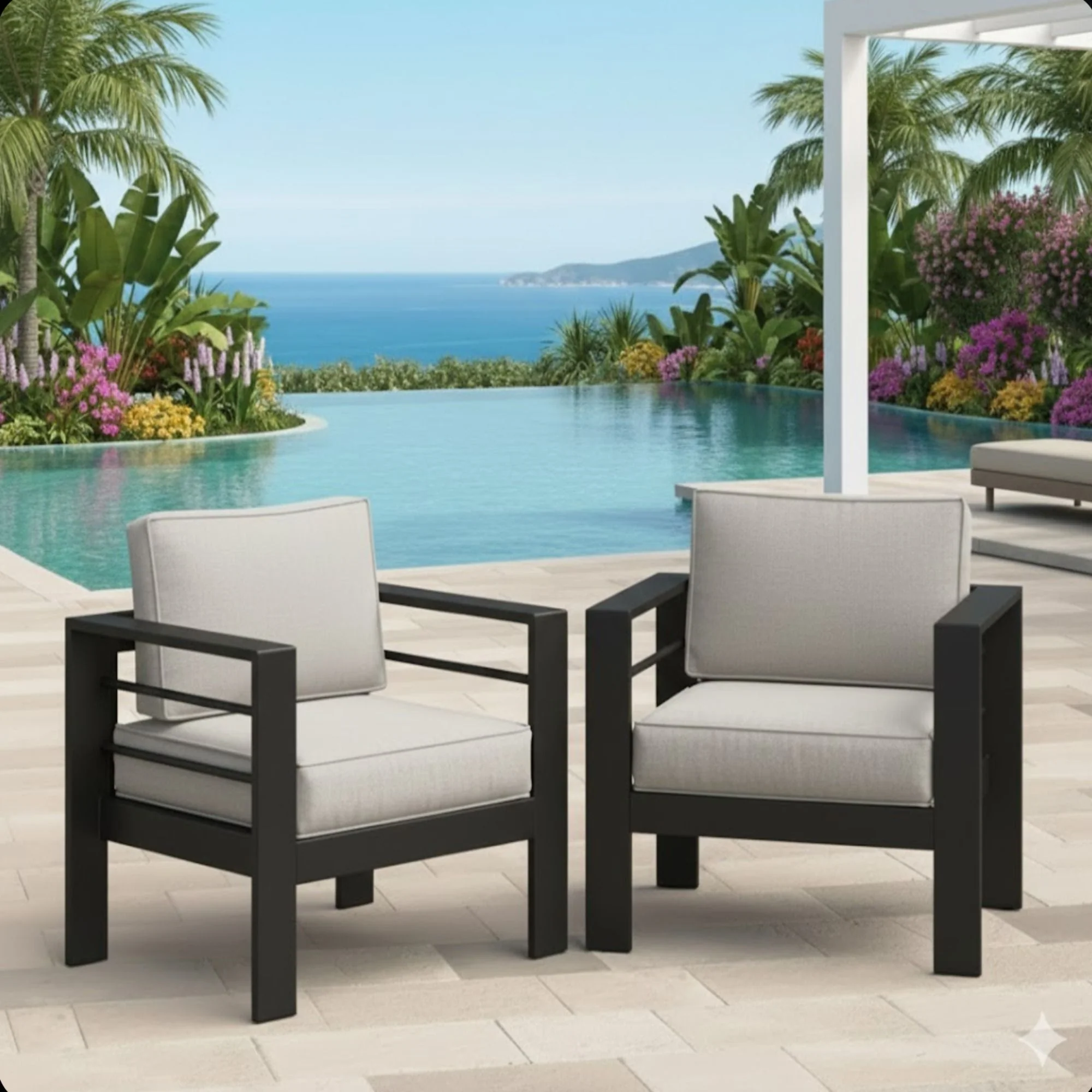 Modern All-Weather Patio Armchairs With Thick Cushions (Set of 2) - Image 12