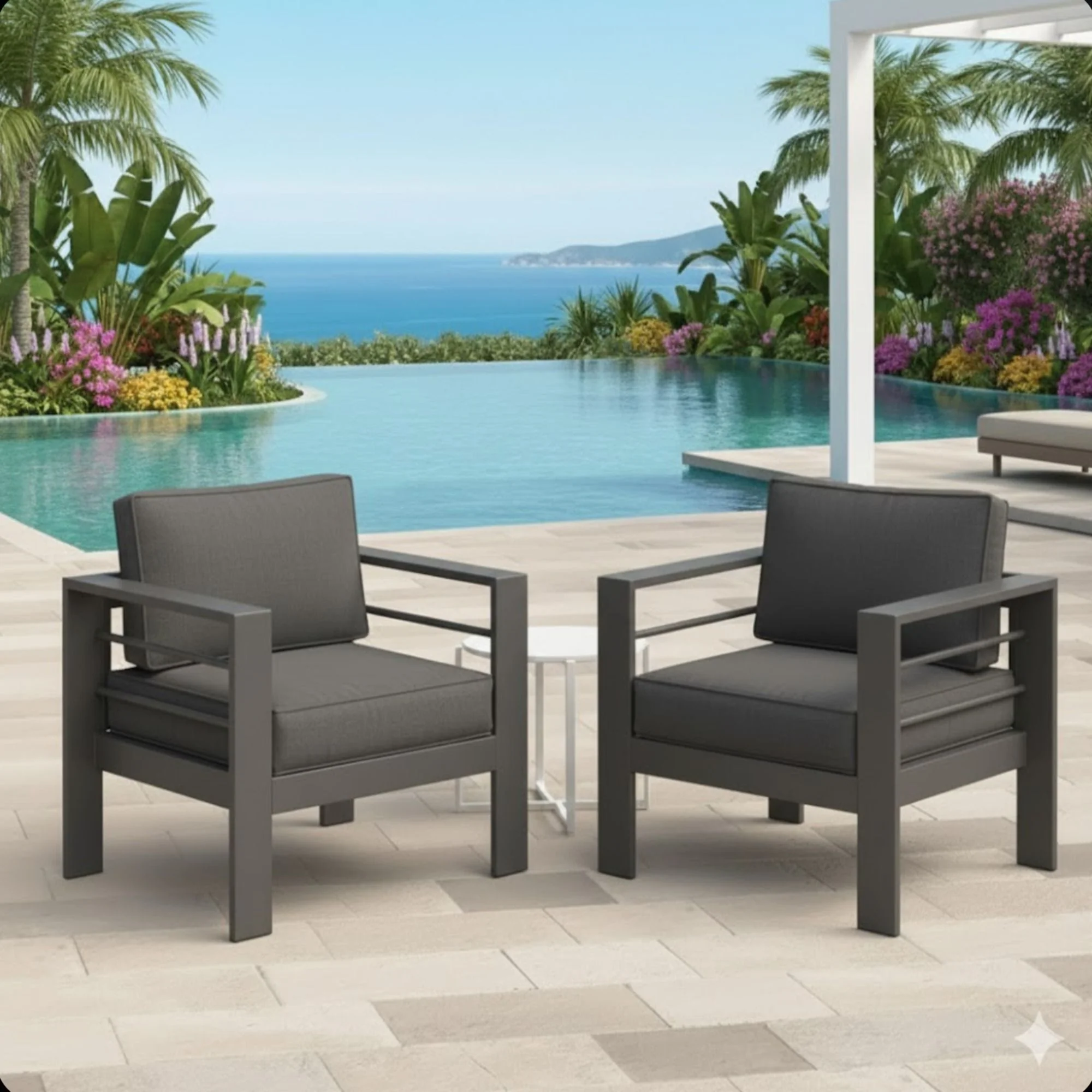 Modern All-Weather Patio Armchairs With Thick Cushions (Set of 2) - Image 6