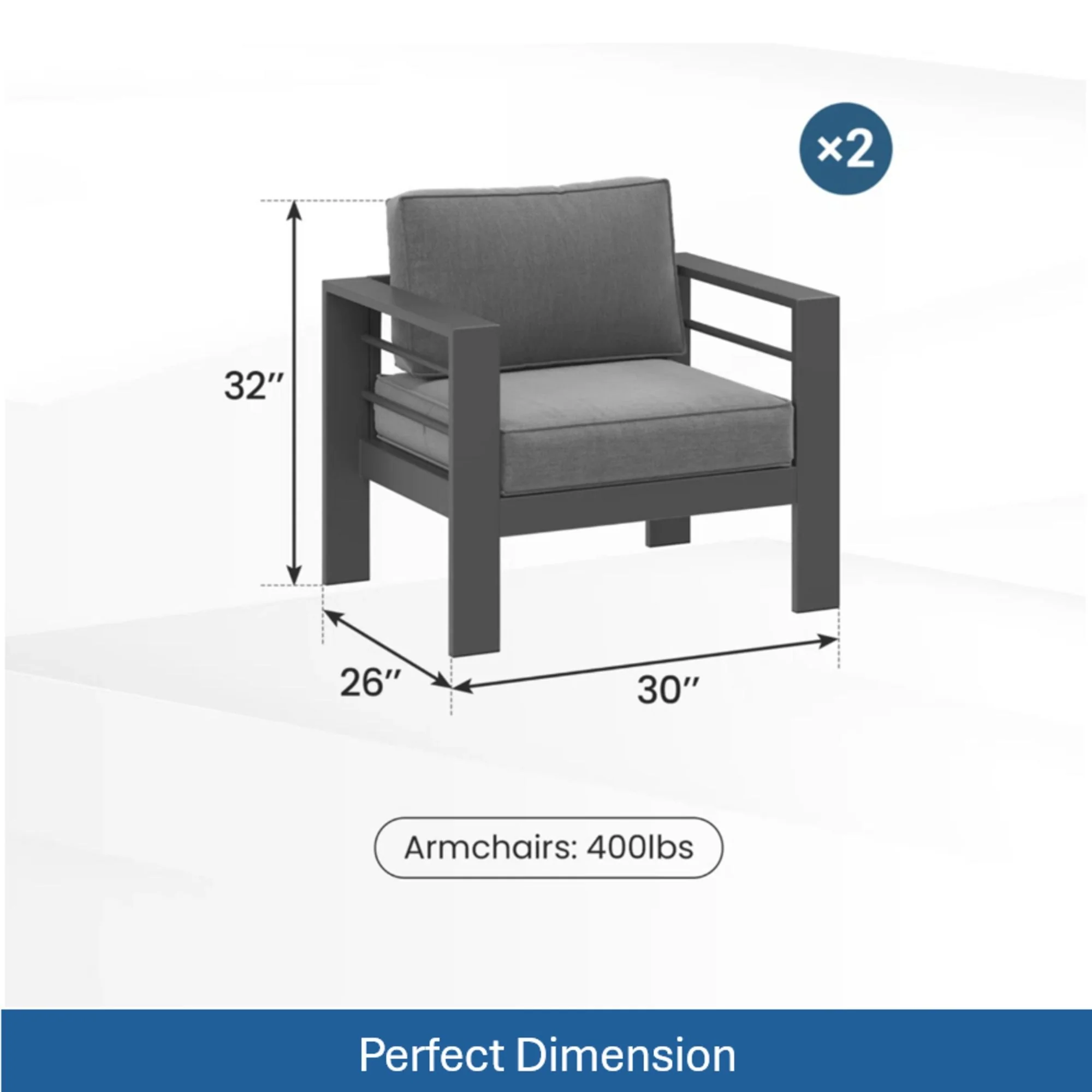 Modern All-Weather Patio Armchairs With Thick Cushions (Set of 2) - Image 9
