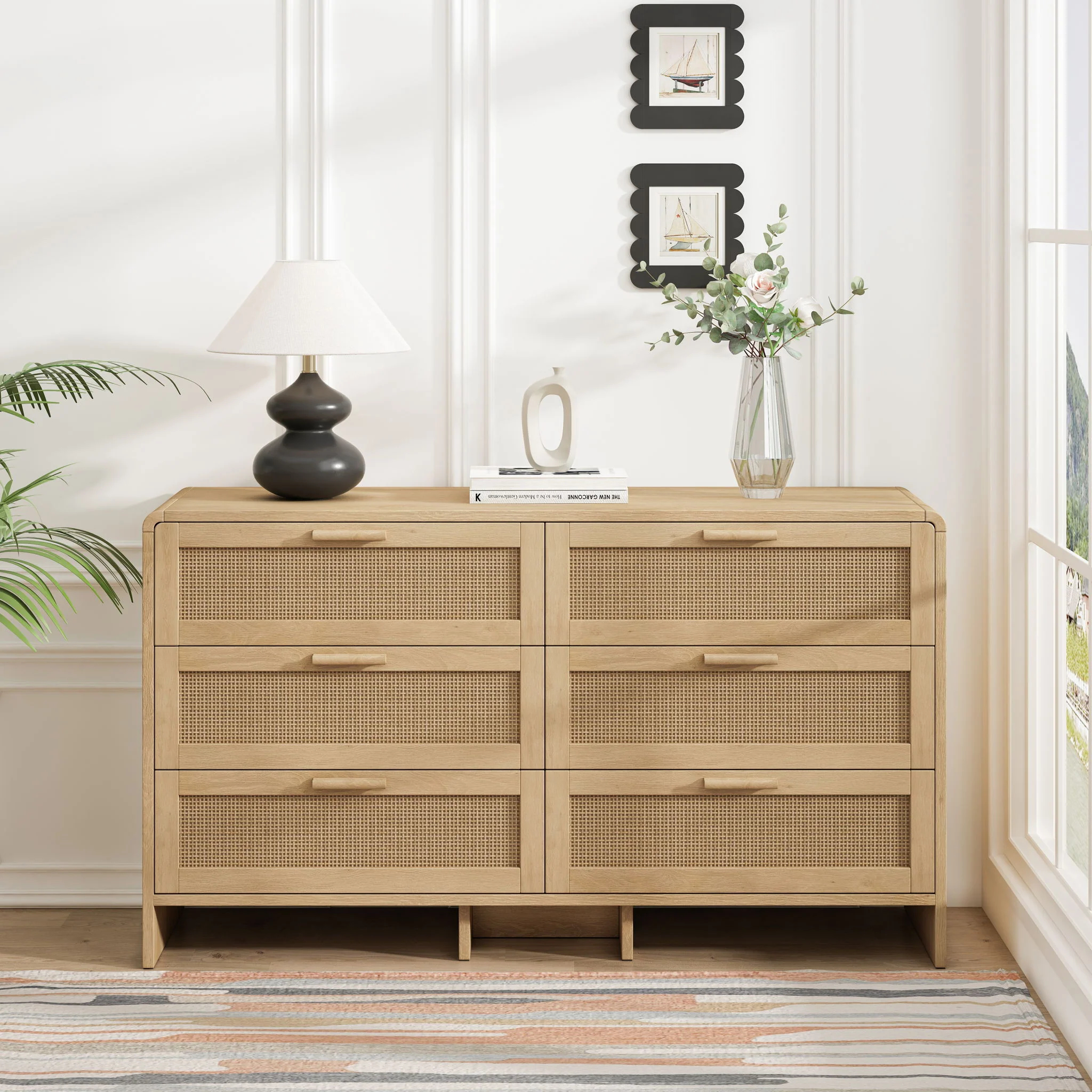 Modern Arc Shaped Corner Rattan Cabinet With 6 Drawers - Image 4