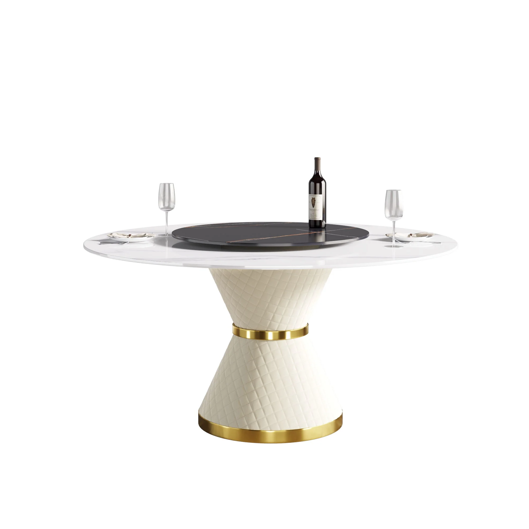 Modern Artificial Stone Round Carbon Steel Base Dining Table, Artificial Stone Turntable - Image 2