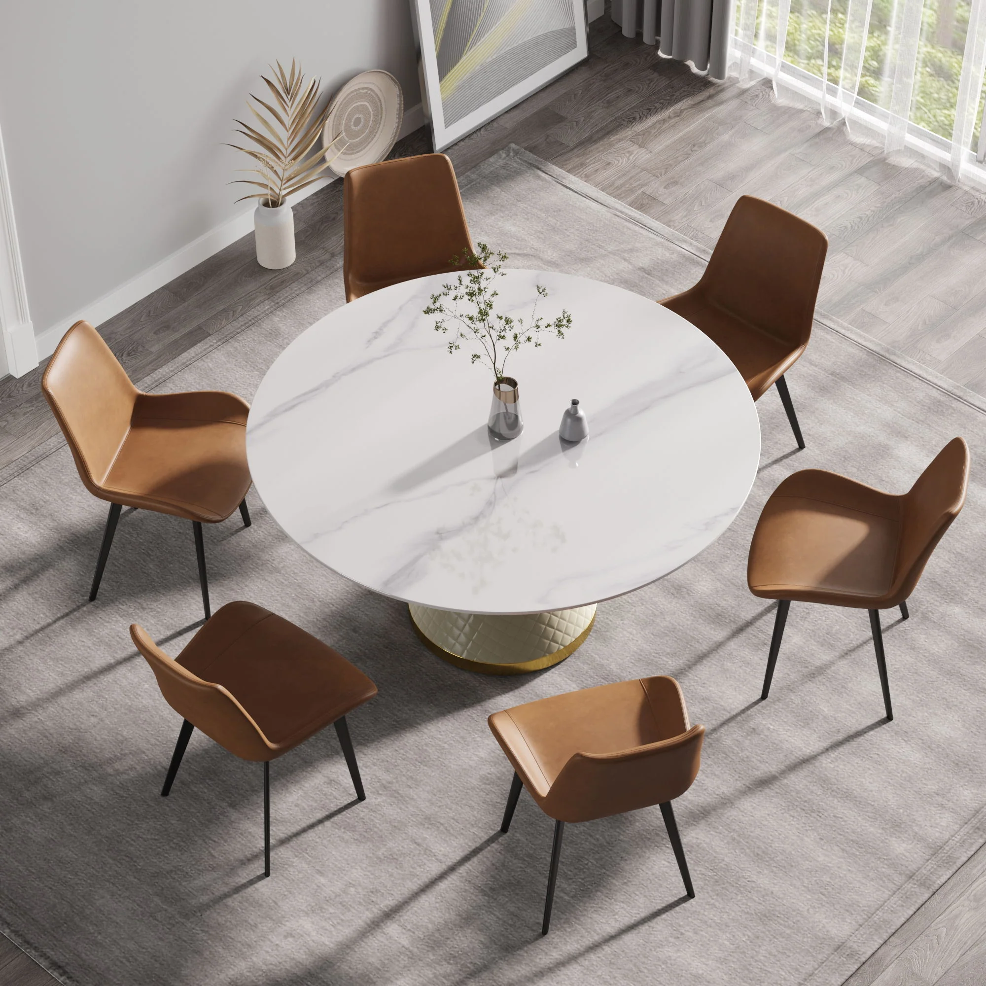 Modern Artificial Stone Round Carbon Steel Base Dining Table, Can Accommodate 6 People - Image 10