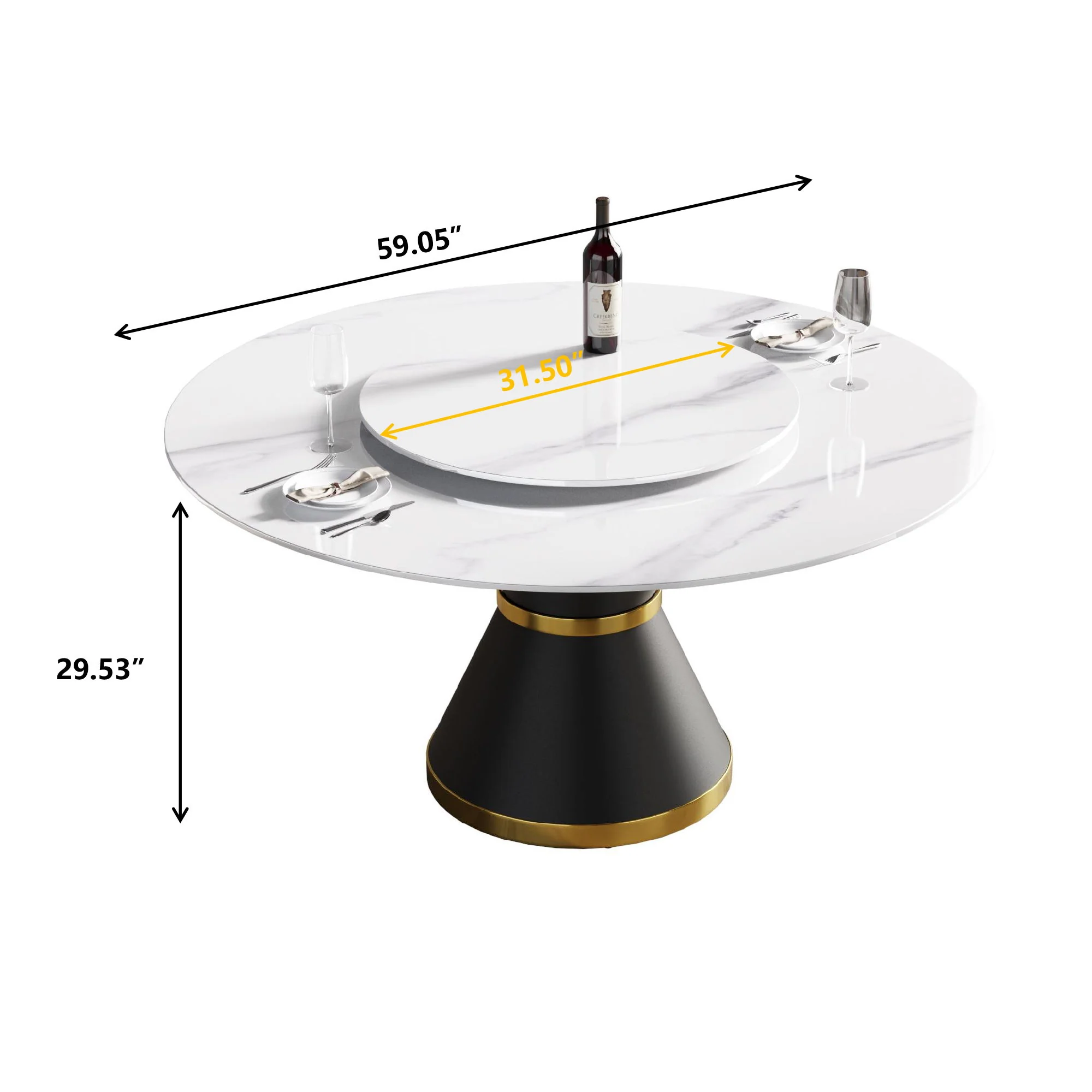 Modern Artificial Stone Round Carbon Steel Base Dining Table Stone Turntable - Image 7