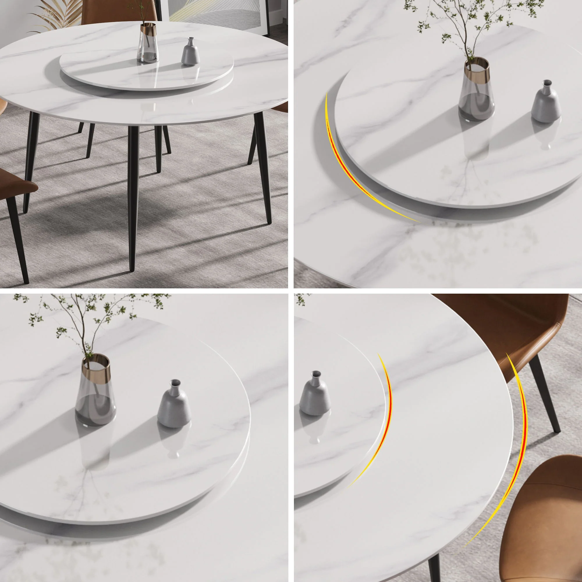 Modern Artificial Stone Round Dining Table, Can Accommodate 6 People Artificial Stone Turntable - - Image 2