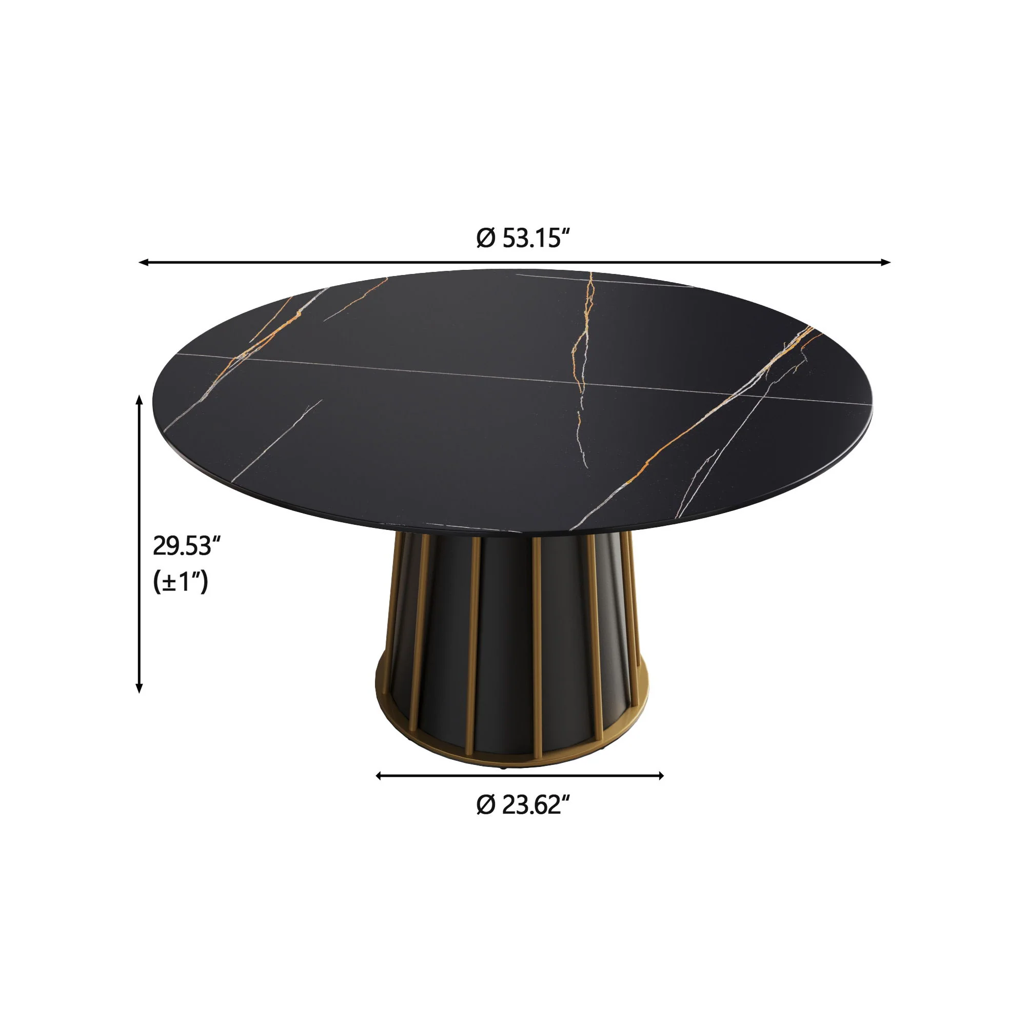 Modern Artificial Stone Round Metal Iron Base Dining Table, Can Accommodate 6 People (Not Including Chairs.) - Black - Image 4