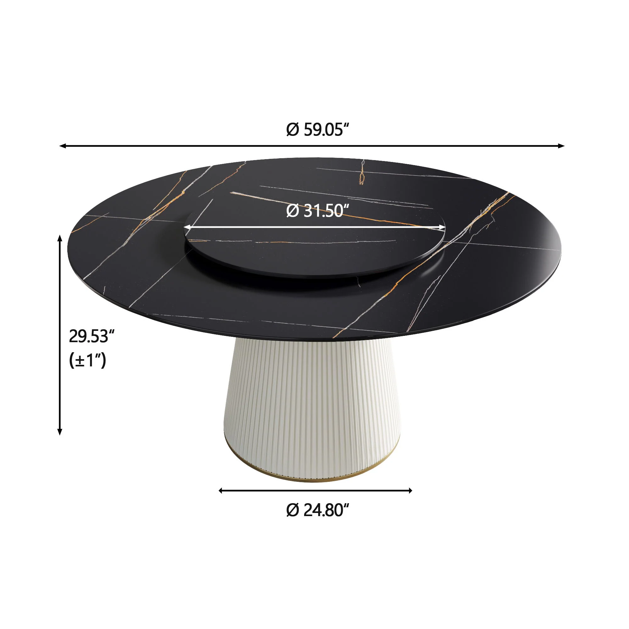 Modern Artificial Stone Round Plywood Base Dining Table, Can Accommodate 8 People Artificial Stone Turntable (Not Including Chairs) - Black / Beige - Image 3
