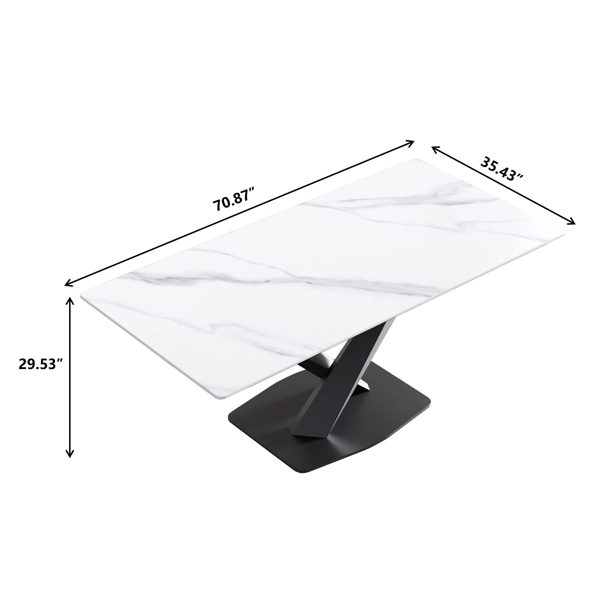 Modern Artificial Stone Straight Edge Metal X Leg Dining Table, 6 People - Image 3