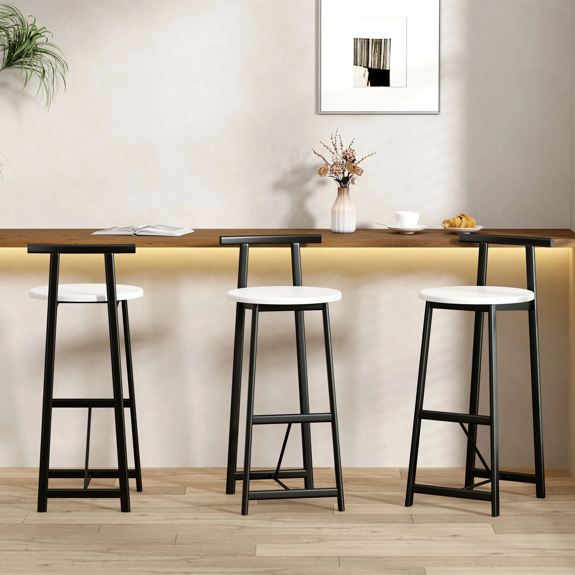 Modern Bar Stools With Backrest For Kitchen (Set of 3) - Image 8