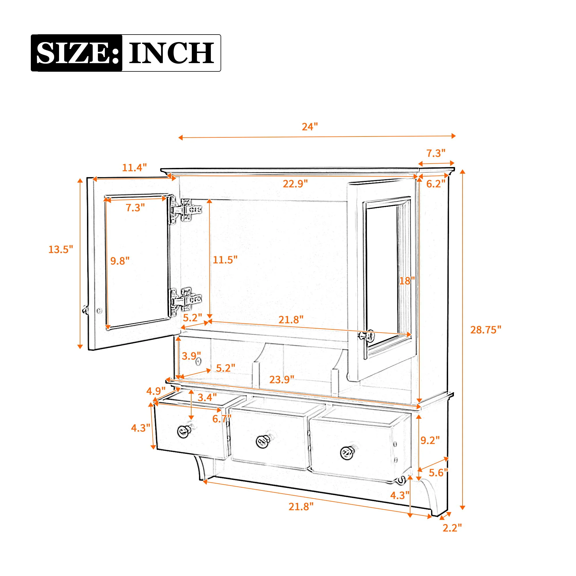 Modern Bathroom Mirror Cabinet With Drawers, Organizer Hooks, And High-Definition Mirrors - Image 5