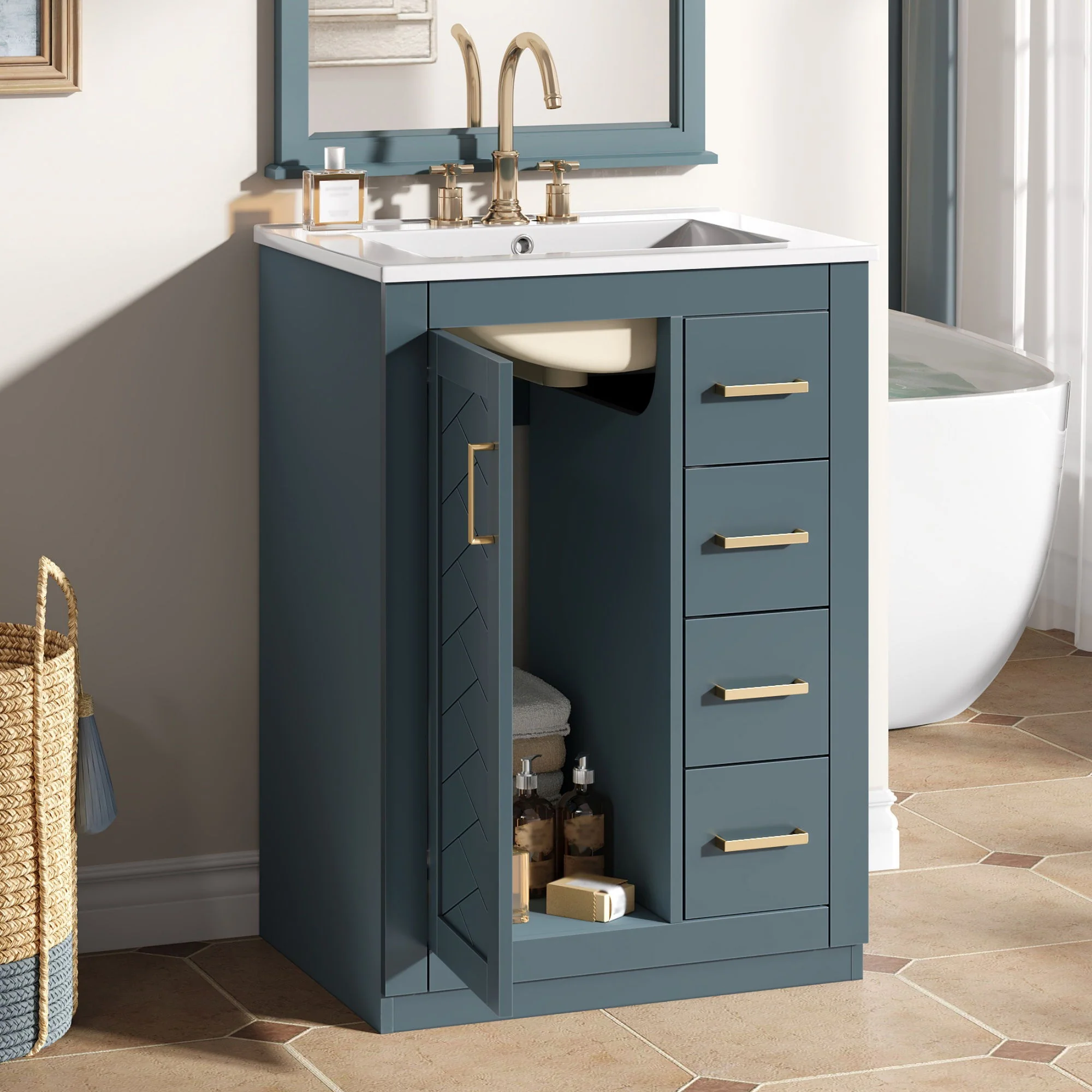 Modern Bathroom Vanity With 1 Door And 3 Drawers - Image 5