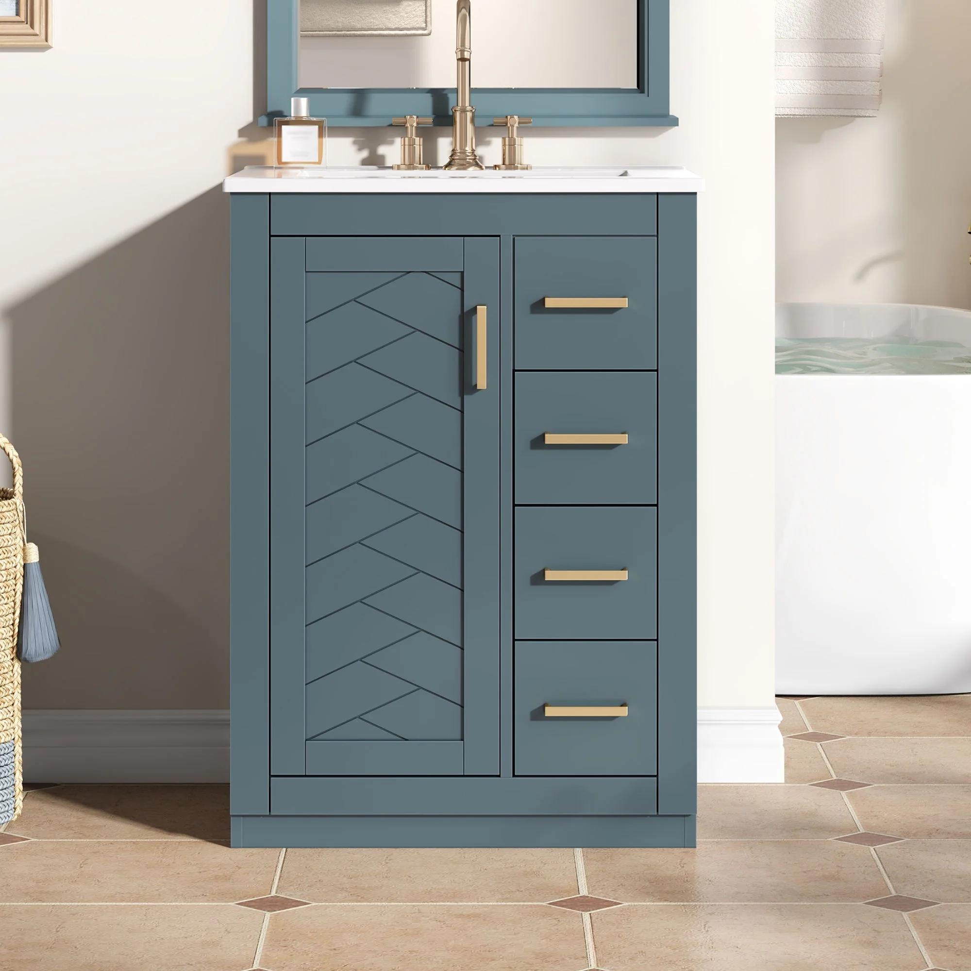 Modern Bathroom Vanity With 1 Door And 3 Drawers - Image 8