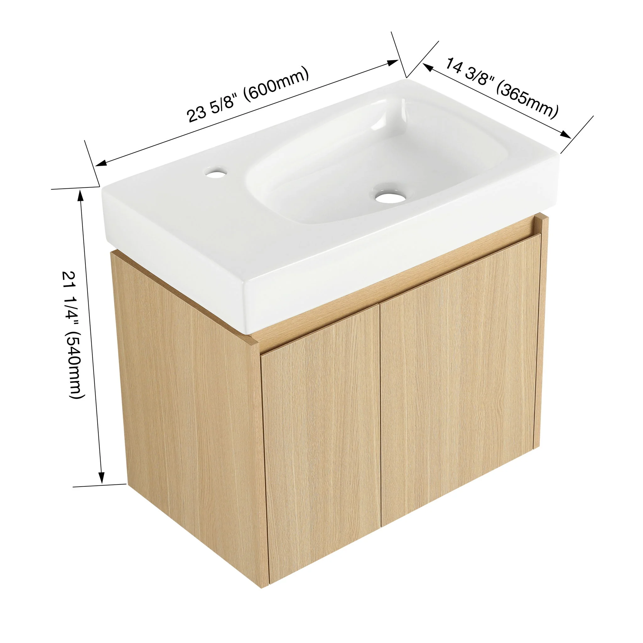 Modern Bathroom Vanity With Ceramic Basin, Wall Mounted Floating Sink Combo, Storage Cabinet - Image 7