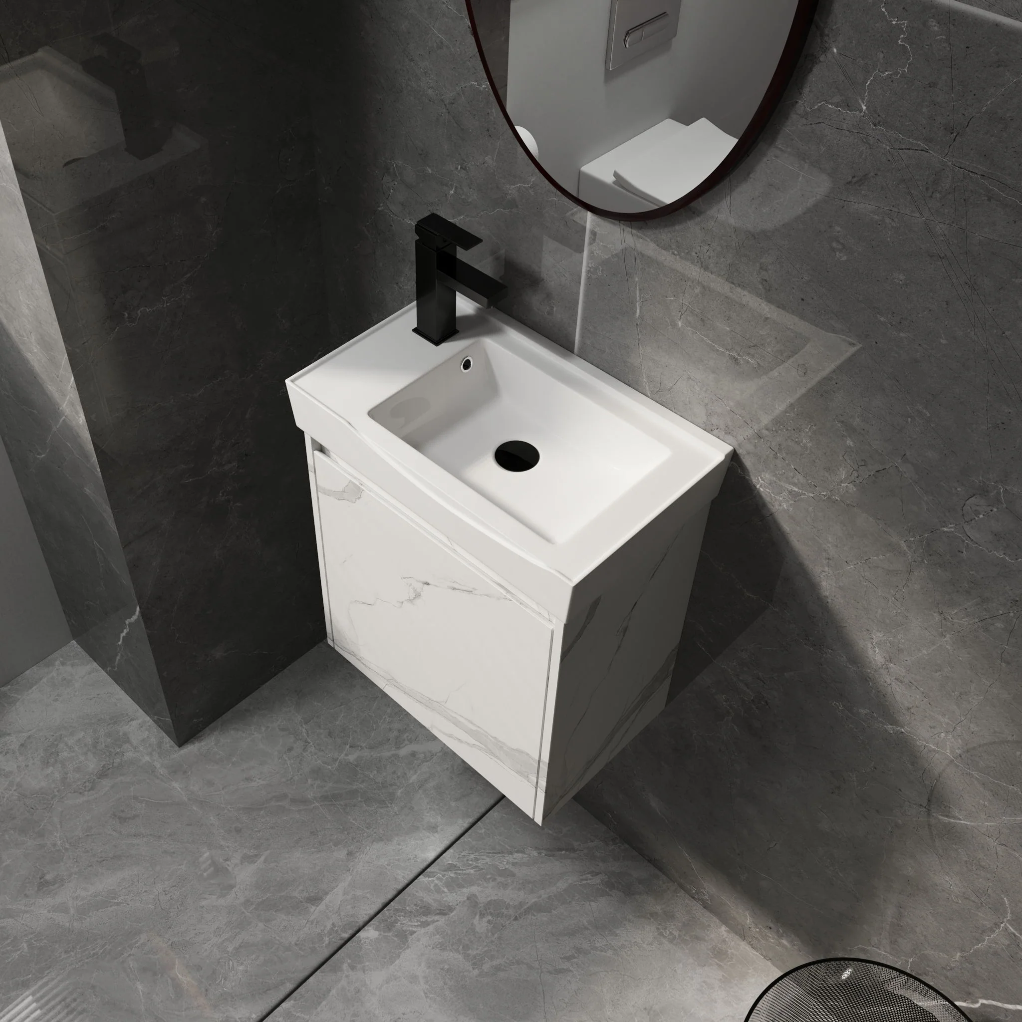 Modern Bathroom Vanity With Ceramic Basin, Wall Mounted Floating Sink Combo, Storage Cabinet - Image 8