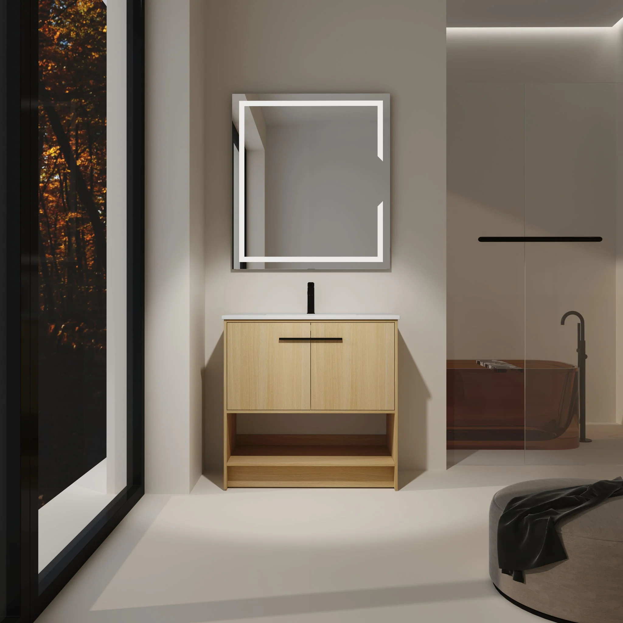 Modern Bathroom Vanity With Ceramic Sink, Freestanding Cabinet, Soft Closing Doors - Image 5