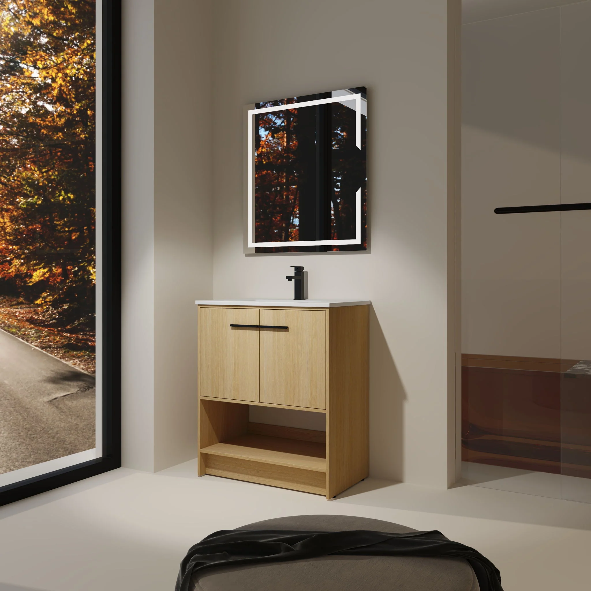 Modern Bathroom Vanity With Ceramic Sink, Freestanding Cabinet, Soft Closing Doors - Image 6