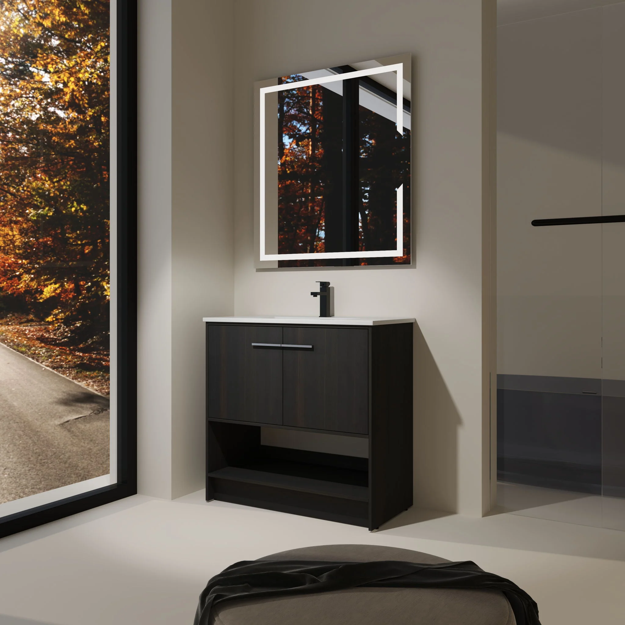 Modern Bathroom Vanity With Ceramic Sink, Freestanding Cabinet, Soft Closing Doors - Image 7